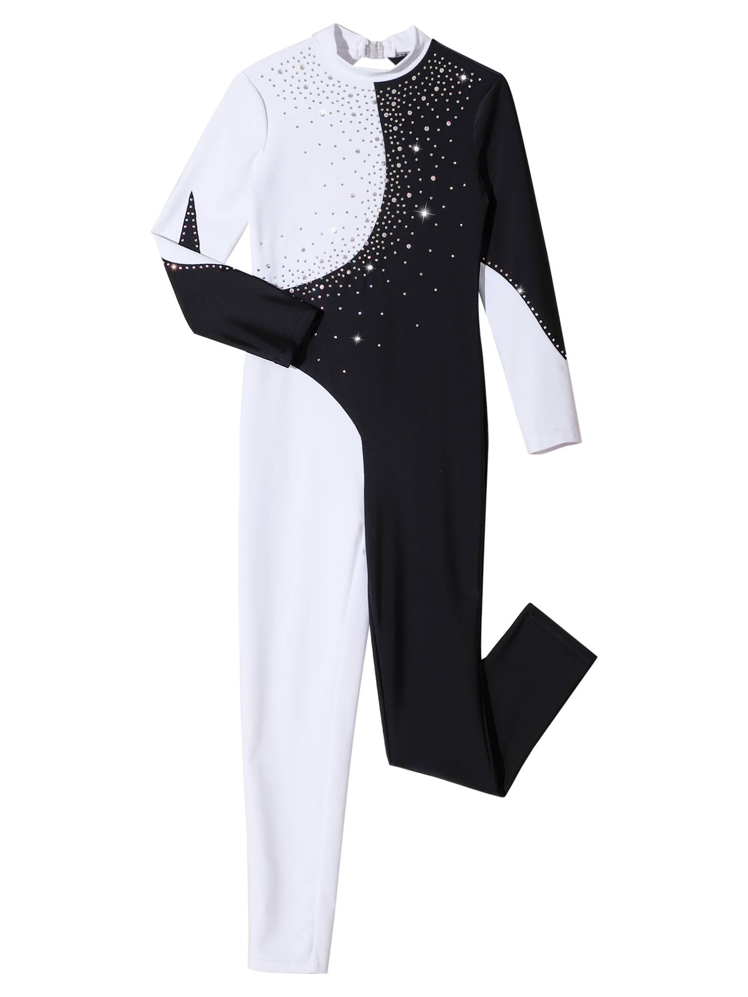 Kids Girls Color Block Long Sleeve Backless Gymnastic Unitard