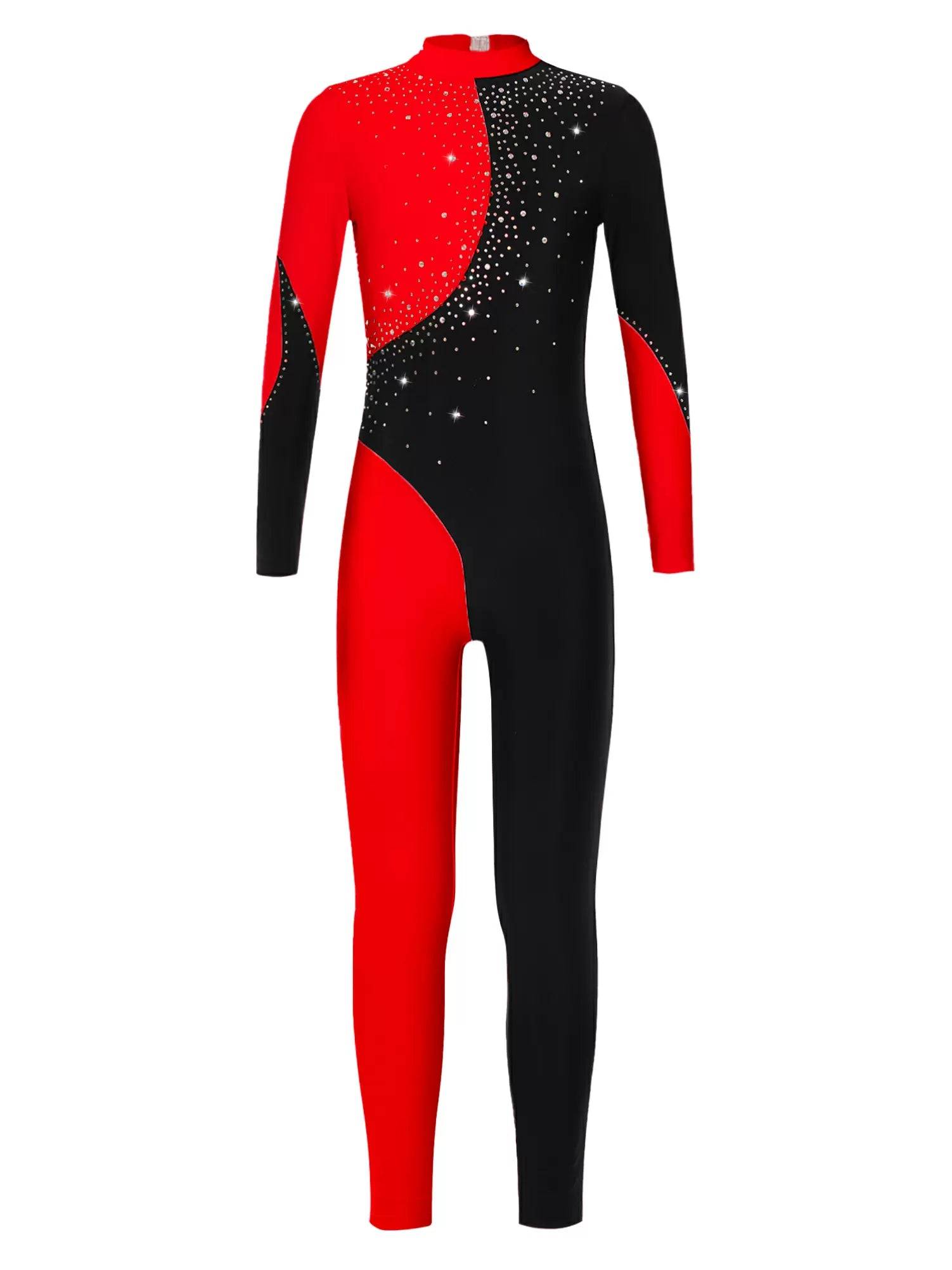 Kids Girls Color Block Long Sleeve Backless Gymnastic Unitard