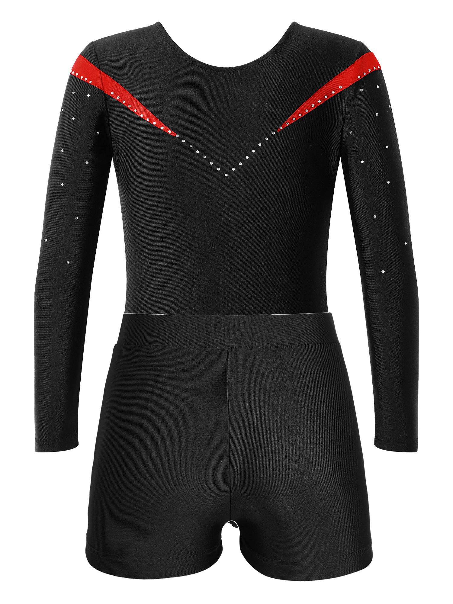 Kids Girls 2pcs Long Sleeve Slim Fit Leotard and Shorts Gymnastics Set