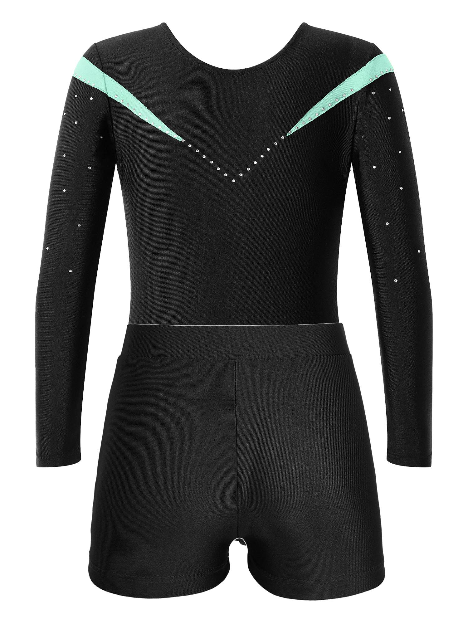 Kids Girls 2pcs Long Sleeve Slim Fit Leotard and Shorts Gymnastics Set