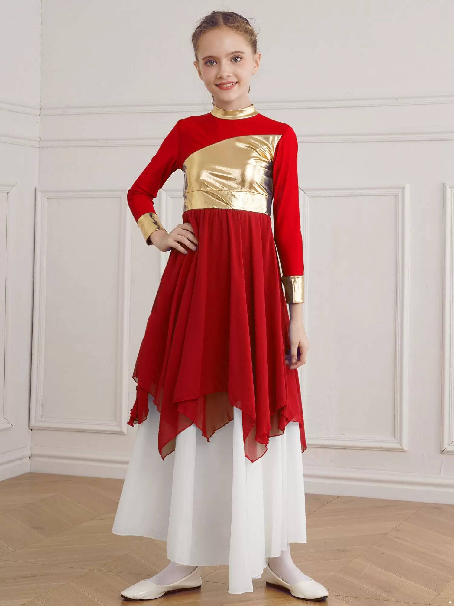 Kid Girl Long Sleeve Praise Worship Dance Dress (Pettico Not Included)