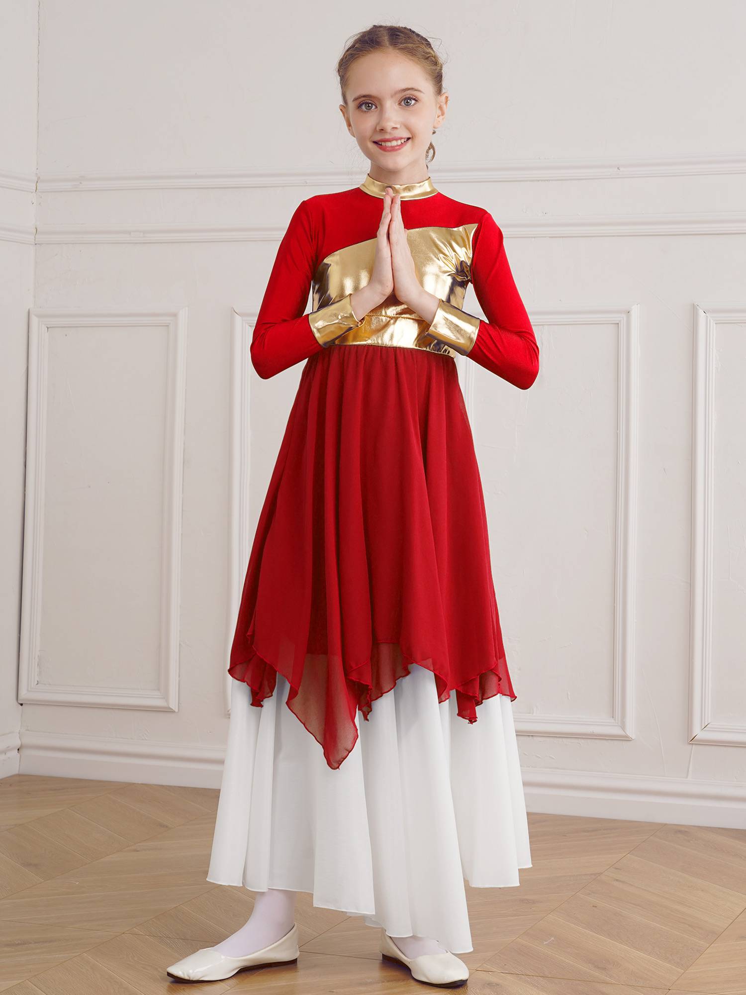 Kid Girl Long Sleeve Praise Worship Dance Dress (Pettico Not Included)
