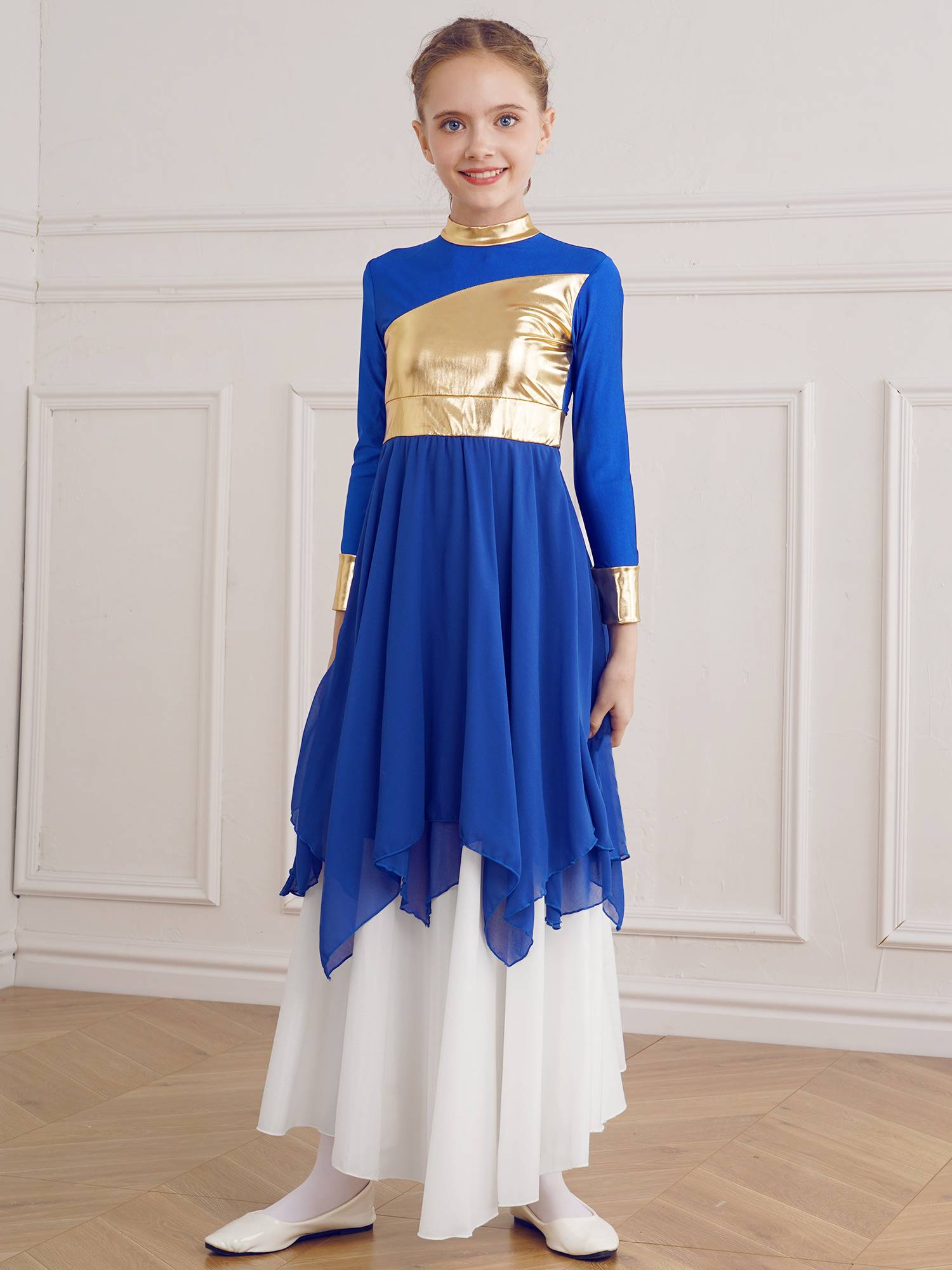 Kid Girl Long Sleeve Praise Worship Dance Dress (Pettico Not Included)