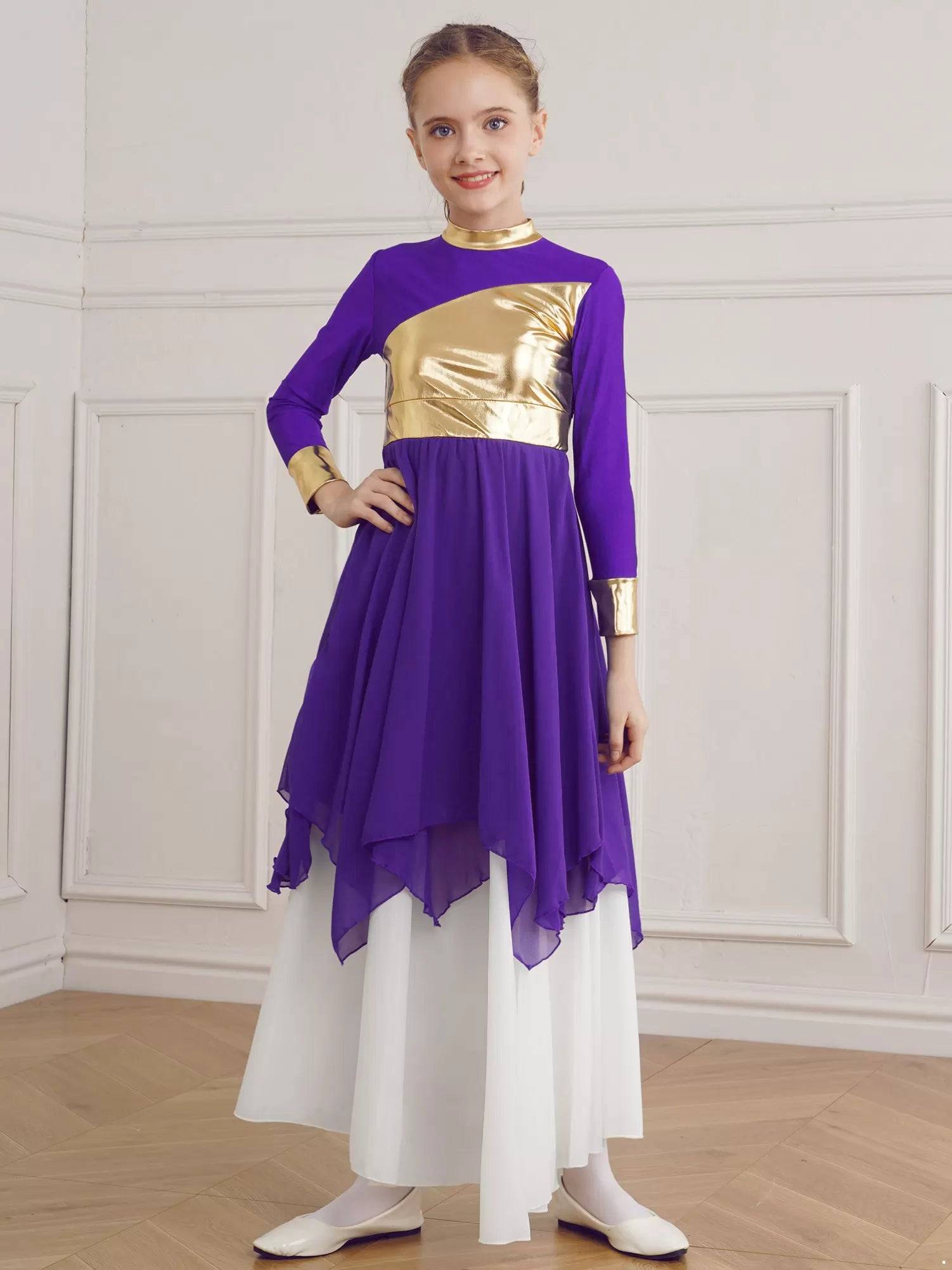 Kid Girl Long Sleeve Praise Worship Dance Dress (Pettico Not Included)