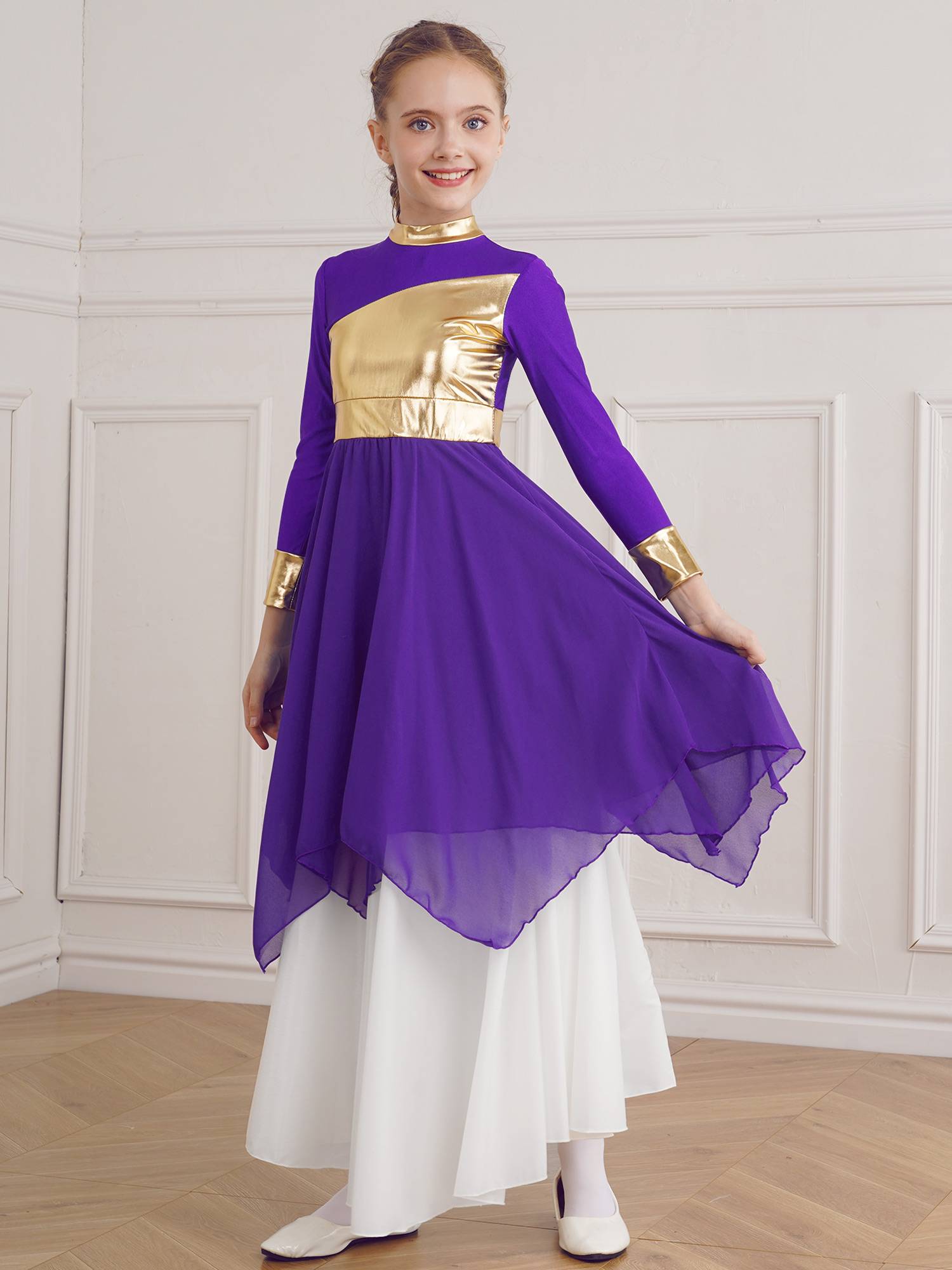 Kid Girl Long Sleeve Praise Worship Dance Dress (Pettico Not Included)