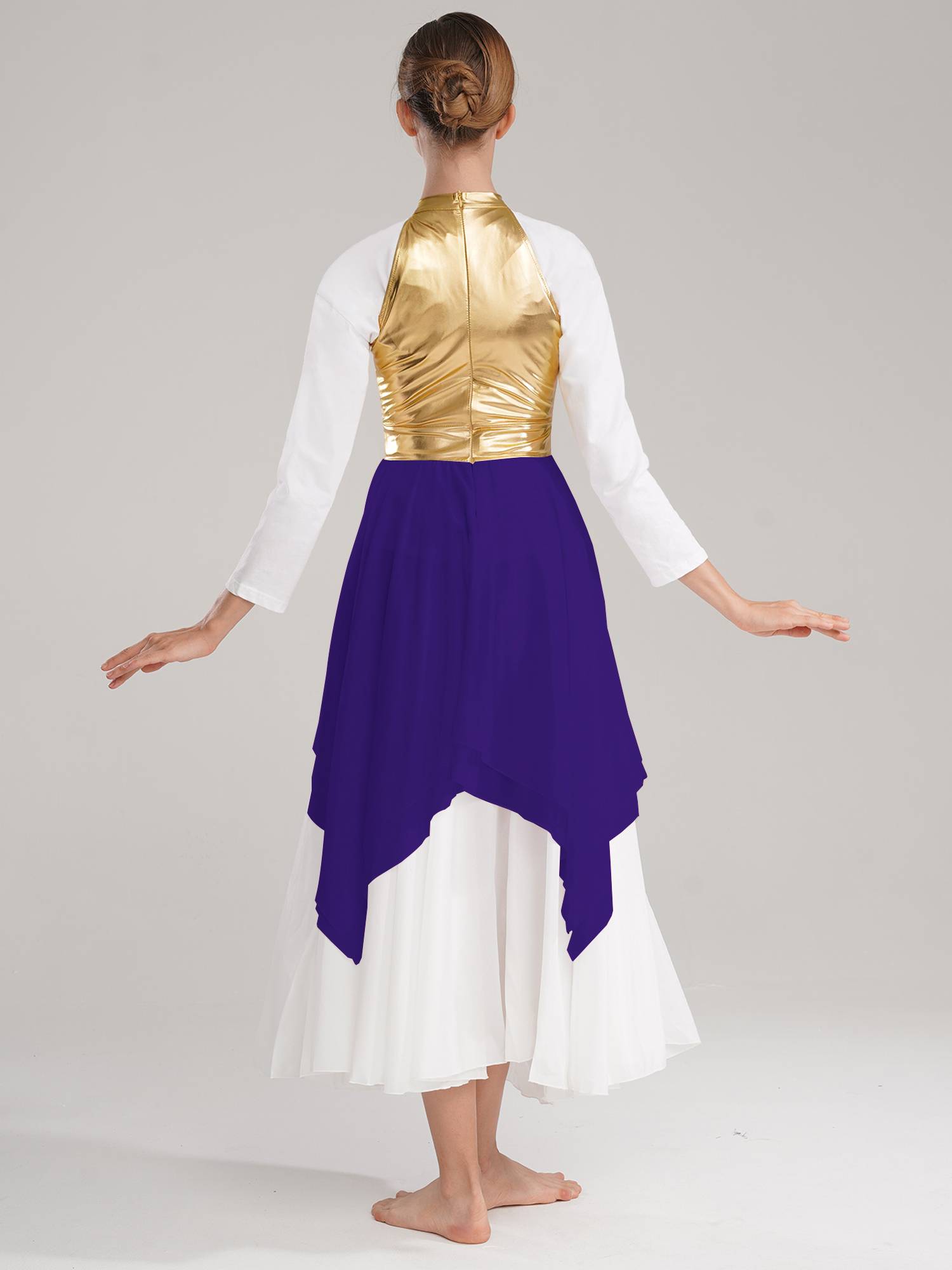 Women Color Block Sleeveless Lyrical Dance Dress(no white underdress)