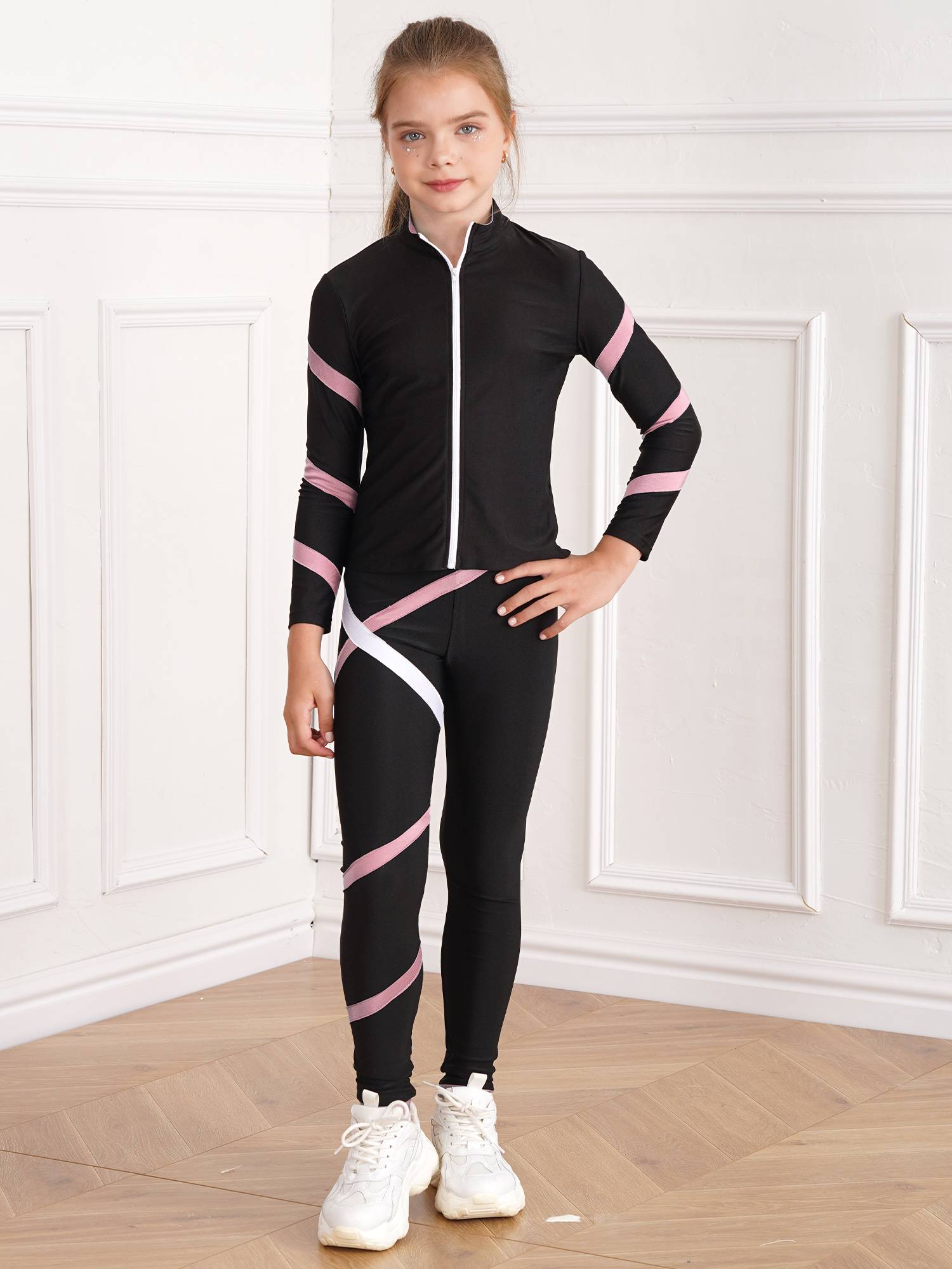 Kids Girls Zipper Sweatshirt and Leggings Sport Sets