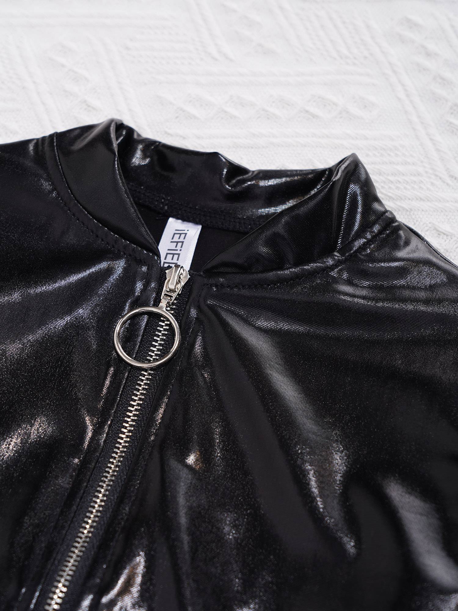 Kids Girls Metallic Zipper Jacket and Pants Sport Sets