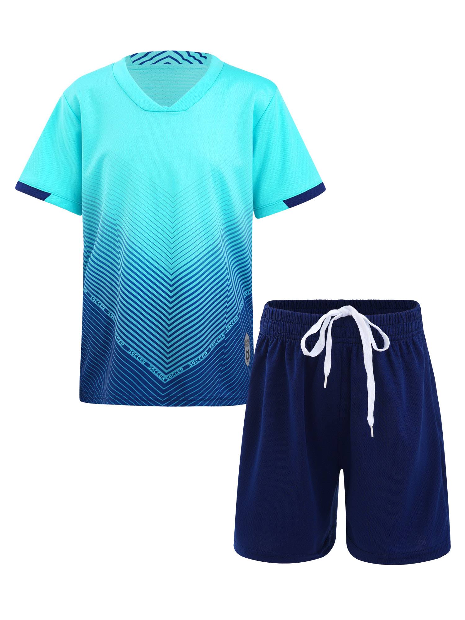 Kids Boys Two Pieces Football Outfits Gradient T-Shirt and Shorts