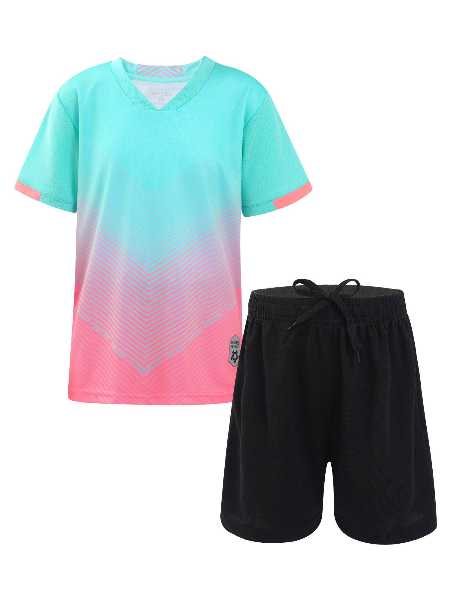 Kids Boys Two Pieces Football Outfits Gradient T-Shirt and Shorts