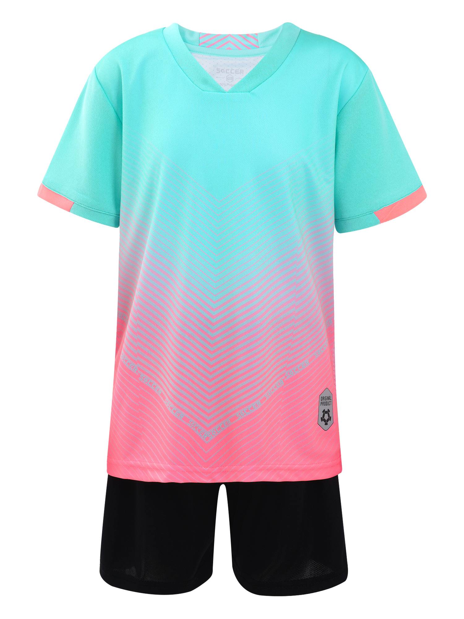 Kids Boys Two Pieces Football Outfits Gradient T-Shirt and Shorts