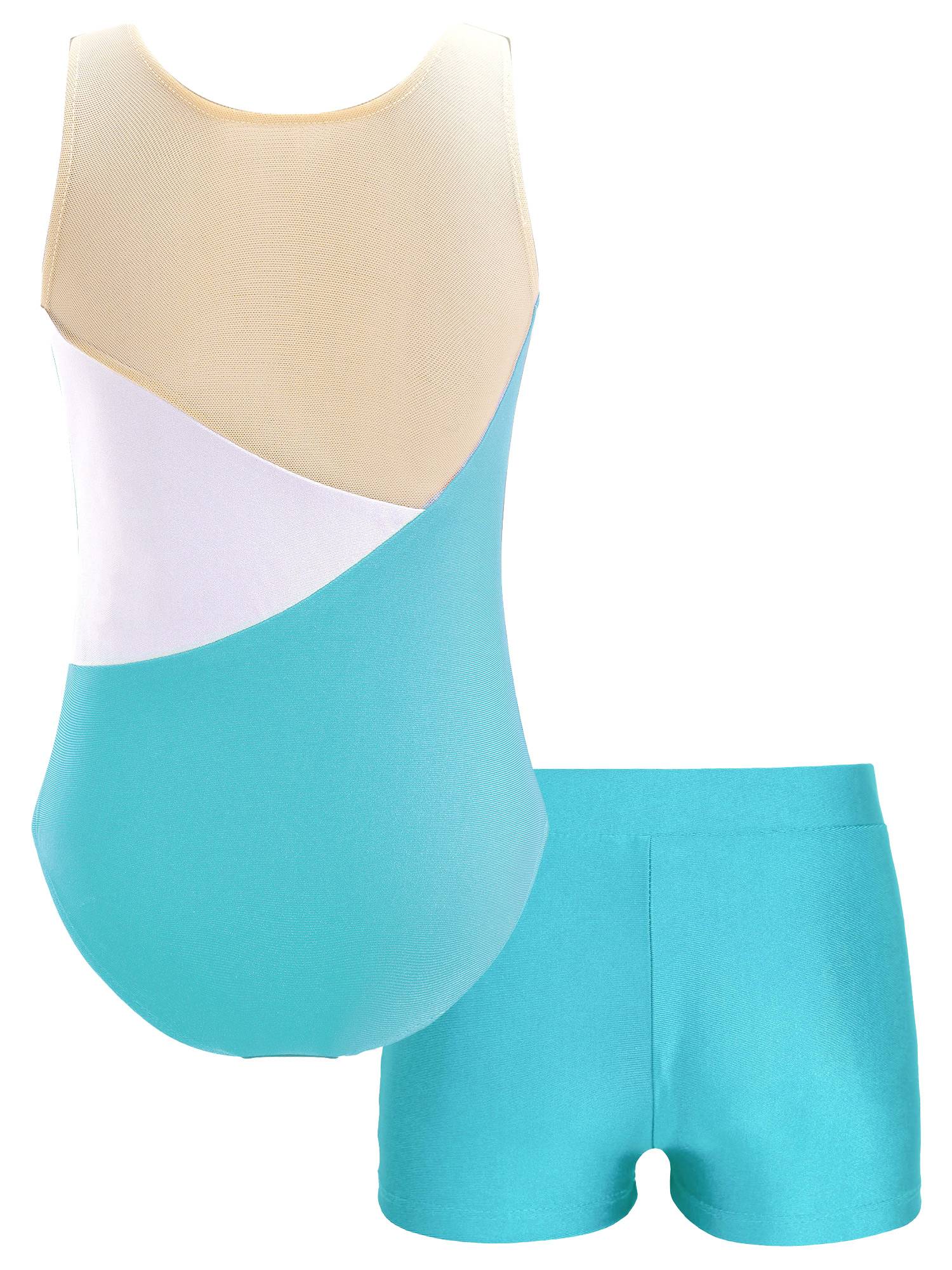 Kids Girls Sleeveless Glittery Sequins Skating Leotard and Shorts Set