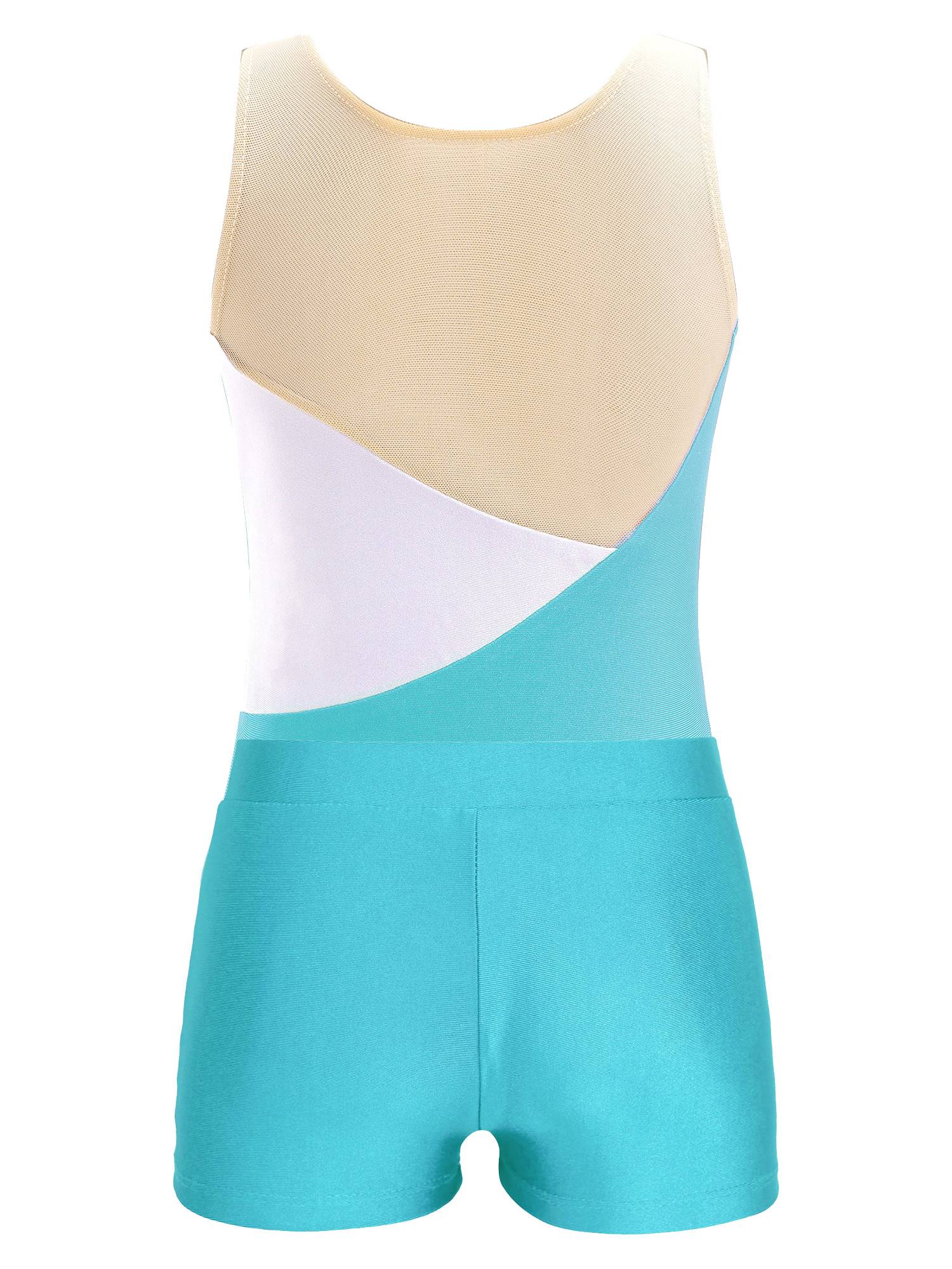 Kids Girls Sleeveless Glittery Sequins Skating Leotard and Shorts Set