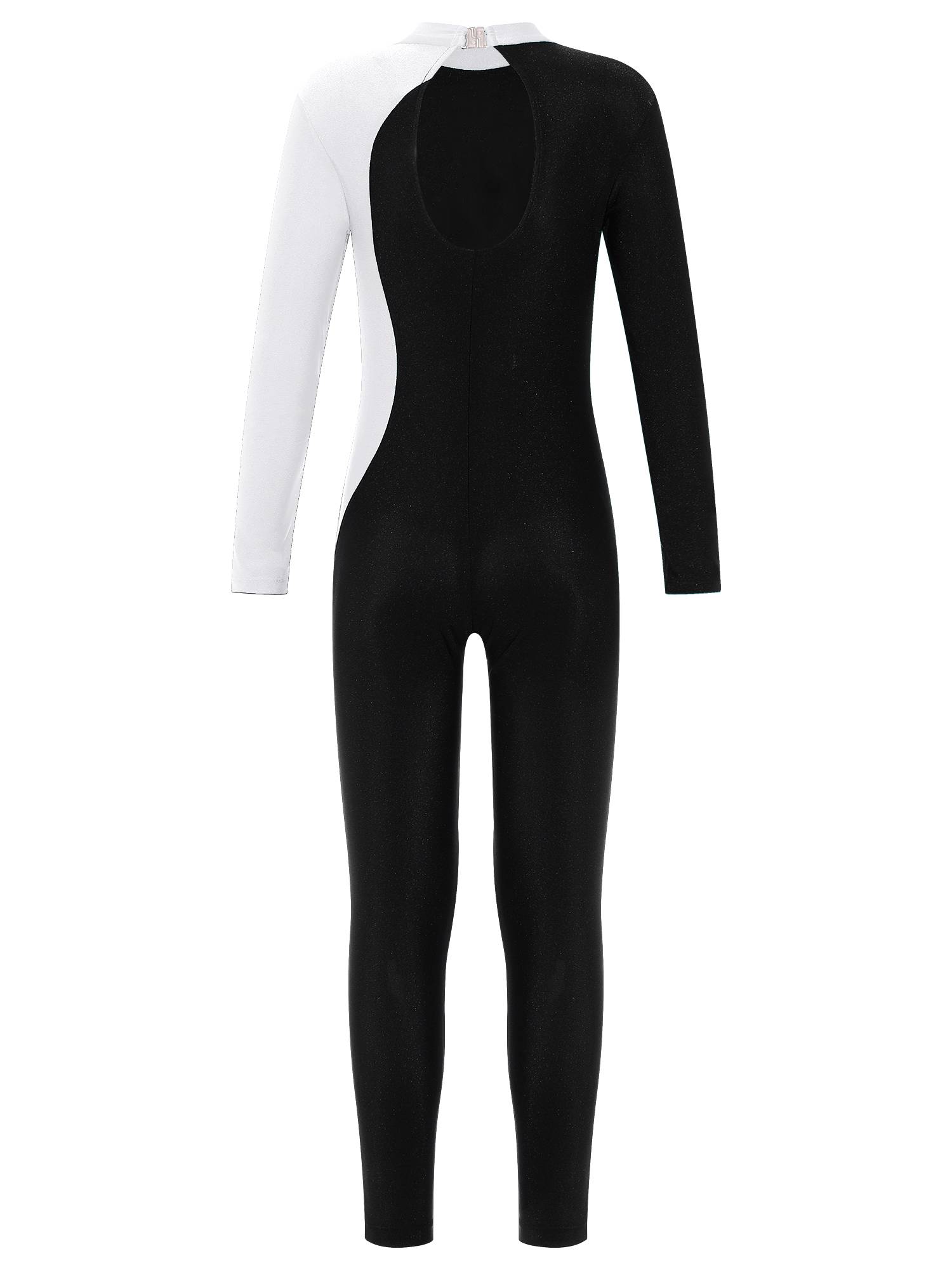 Kids Girls Long Sleeve Rhinestone Gymnastic Unitard Dance Jumpsuit