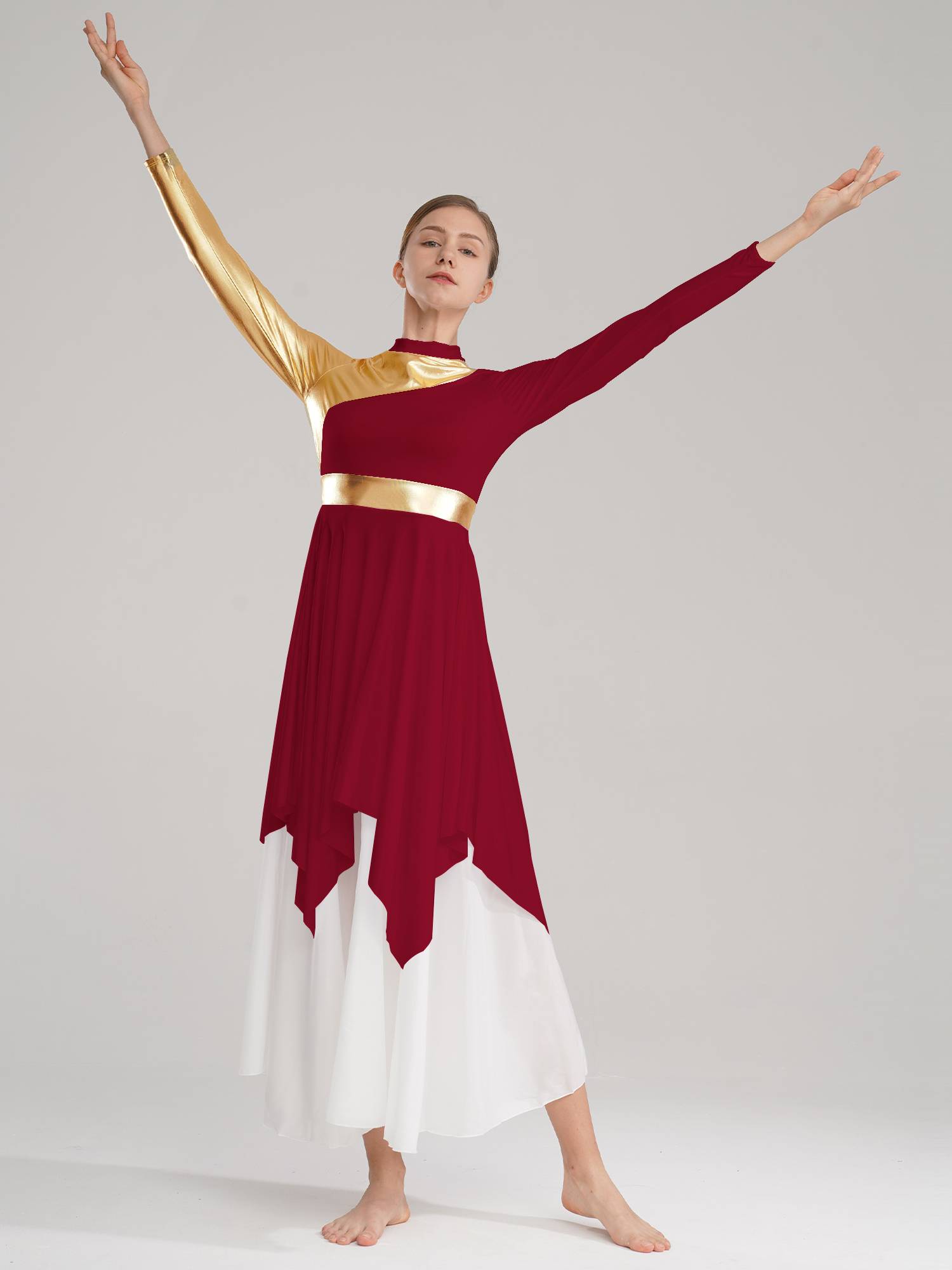 Women Long Sleeve Asymmetrical Worship Dance Dresses