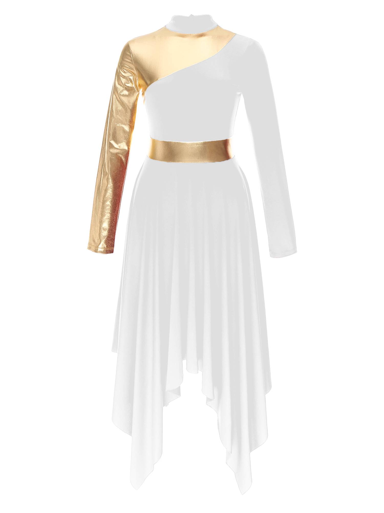 Women Long Sleeve Asymmetrical Worship Dance Dresses