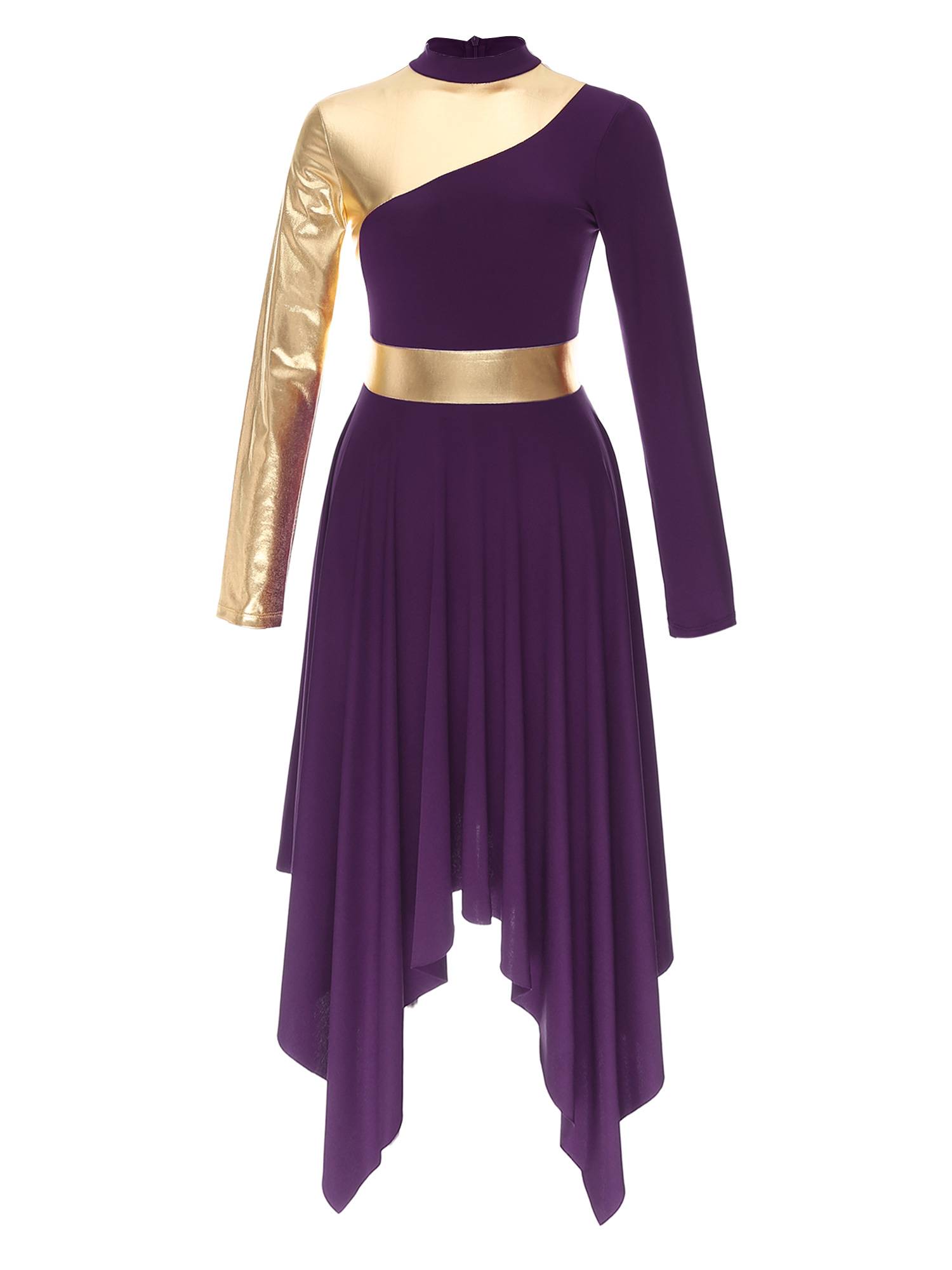 Women Long Sleeve Asymmetrical Worship Dance Dresses