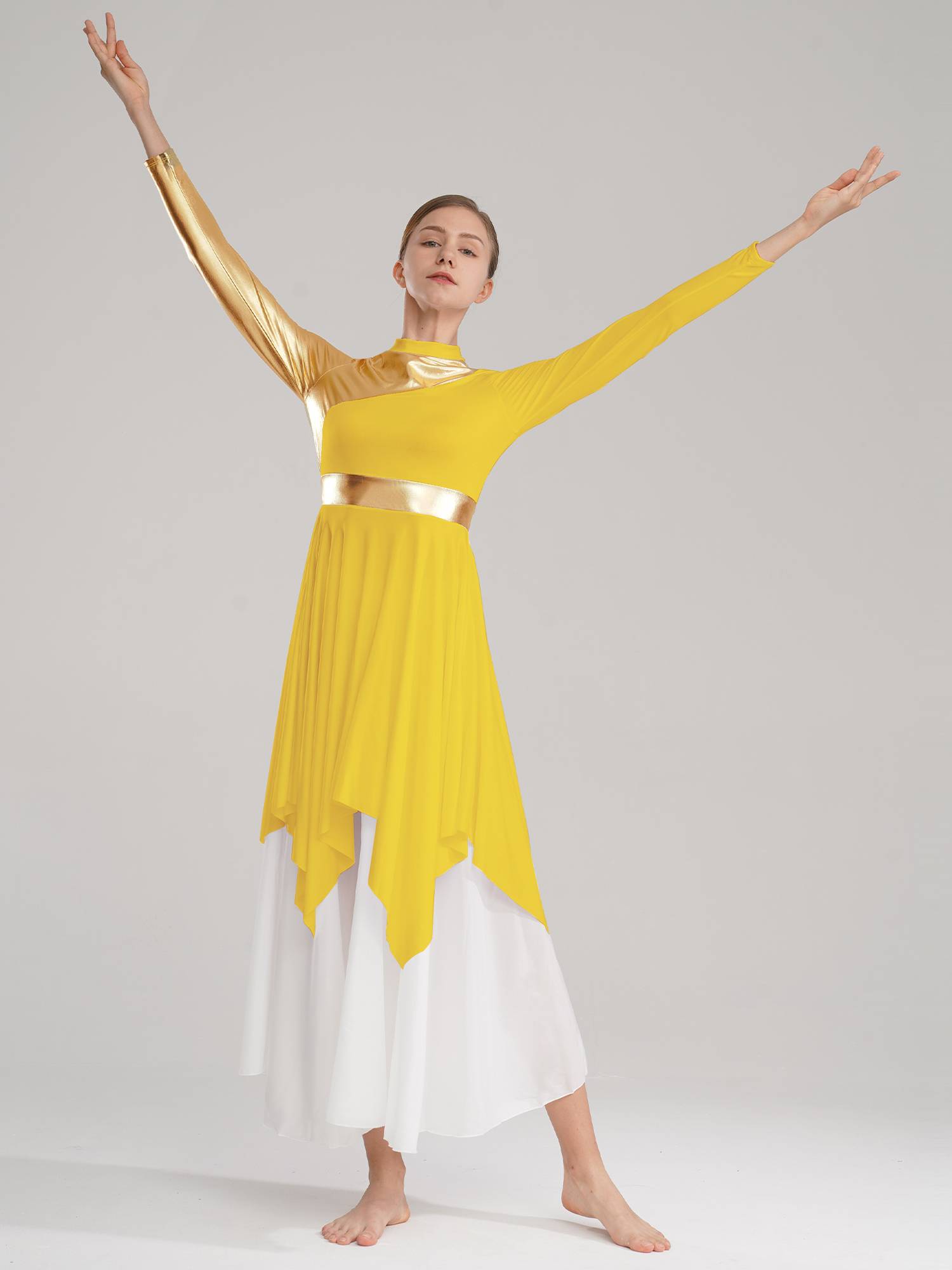 Women Long Sleeve Asymmetrical Worship Dance Dresses