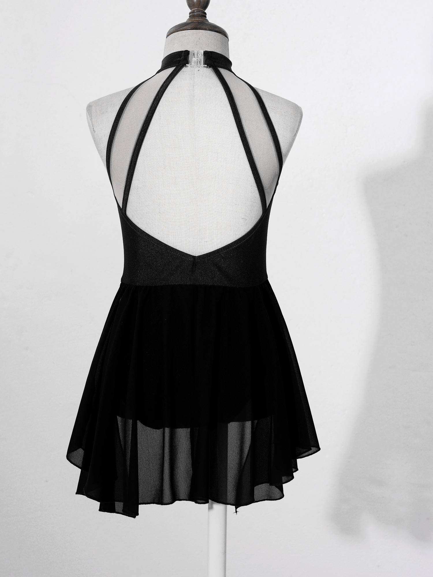 Kids Girls Sleeveless Backless Sequins Beading Skating Dance Dress