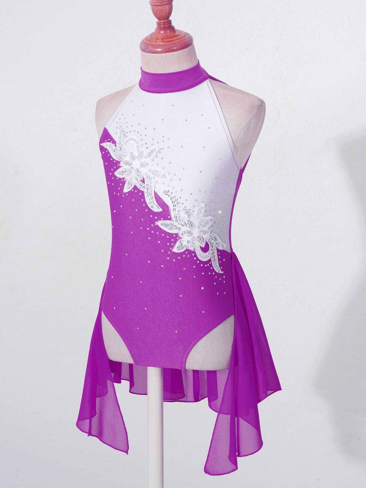 Kids Girls Sleeveless Backless Sequins Beading Skating Dance Dress