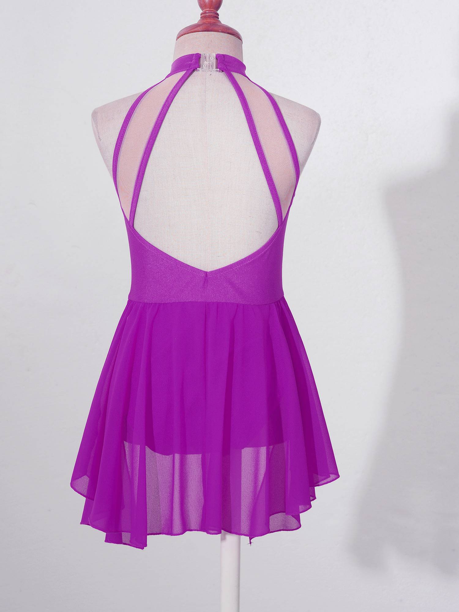 Kids Girls Sleeveless Backless Sequins Beading Skating Dance Dress