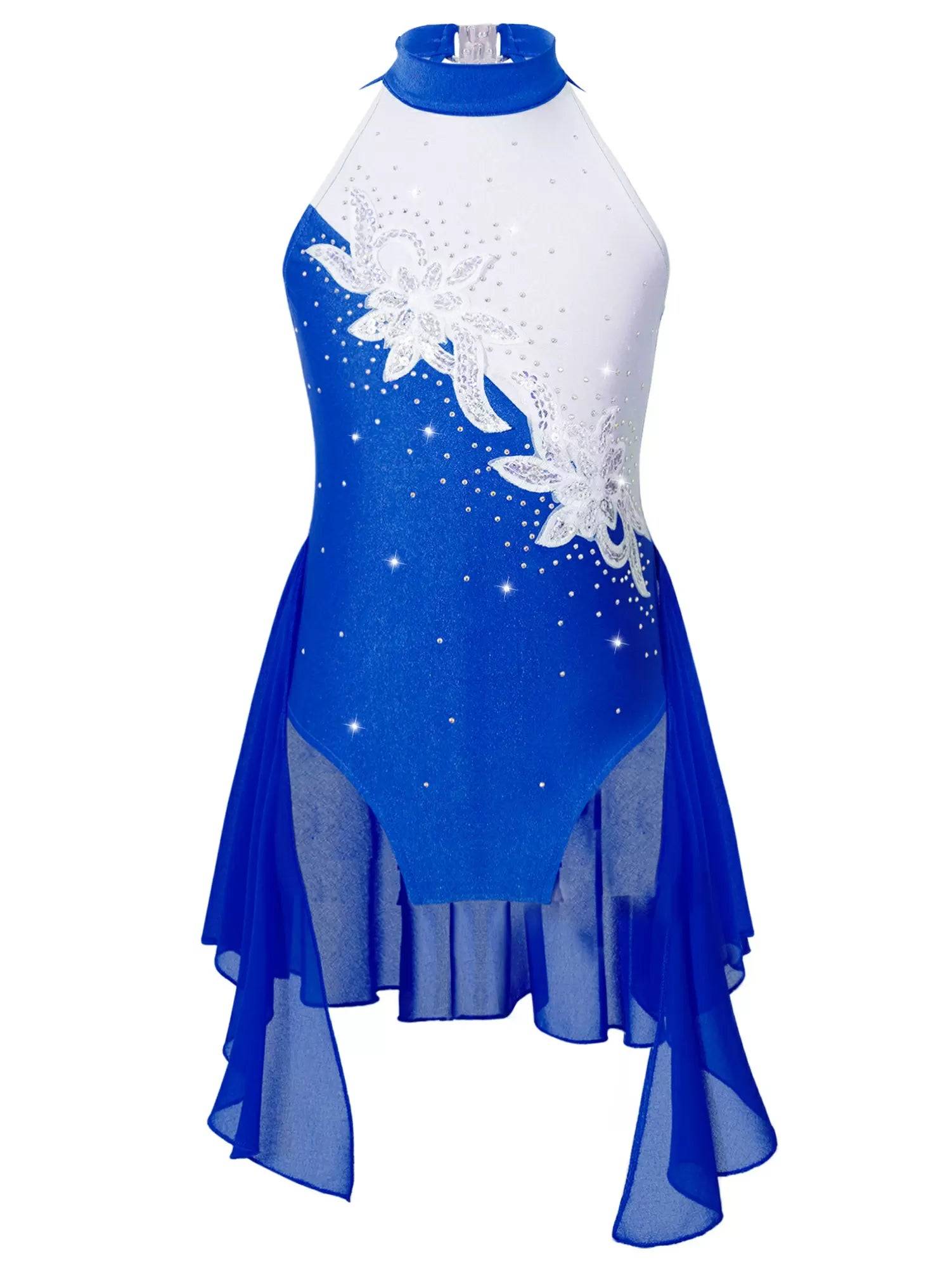 Kids Girls Sleeveless Backless Sequins Beading Skating Dance Dress