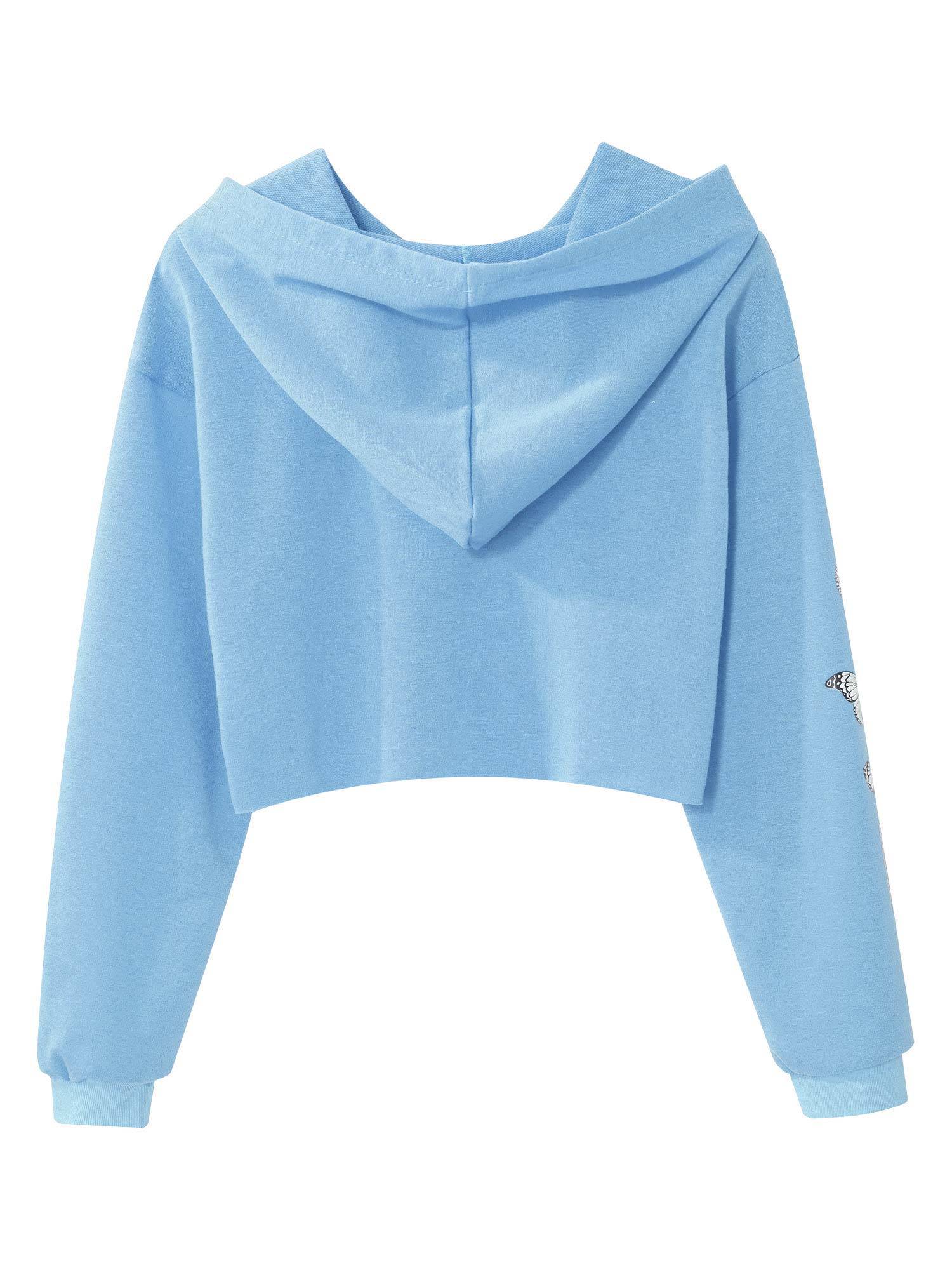 Kids Girls Long Sleeves Butterfly Print Cropped Hoodies