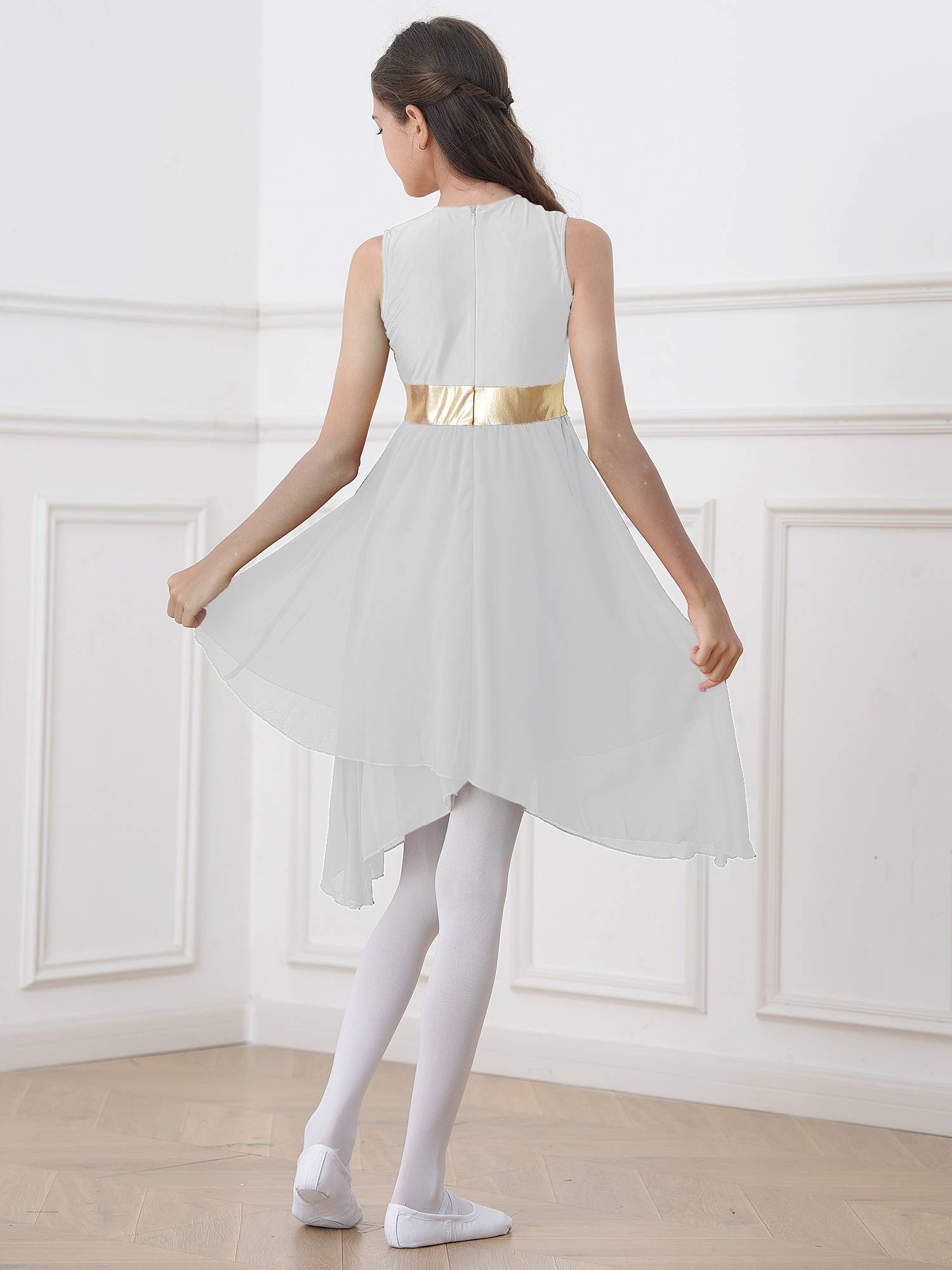 Kids Girls Sleeveless Zipper Praise Worship Dance Dress