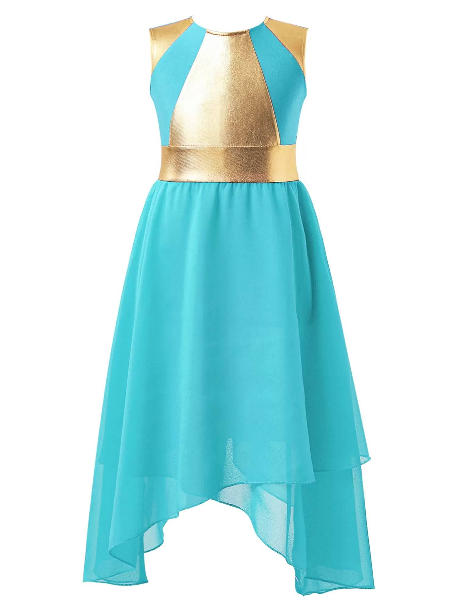 Kids Girls Sleeveless Zipper Praise Worship Dance Dress