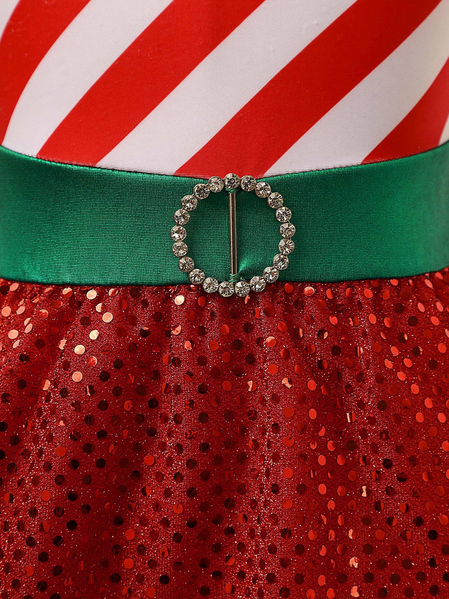 Kids Girls Christmas Halter Neck Sleeveless Sequins Stripe Feather Trim Dress