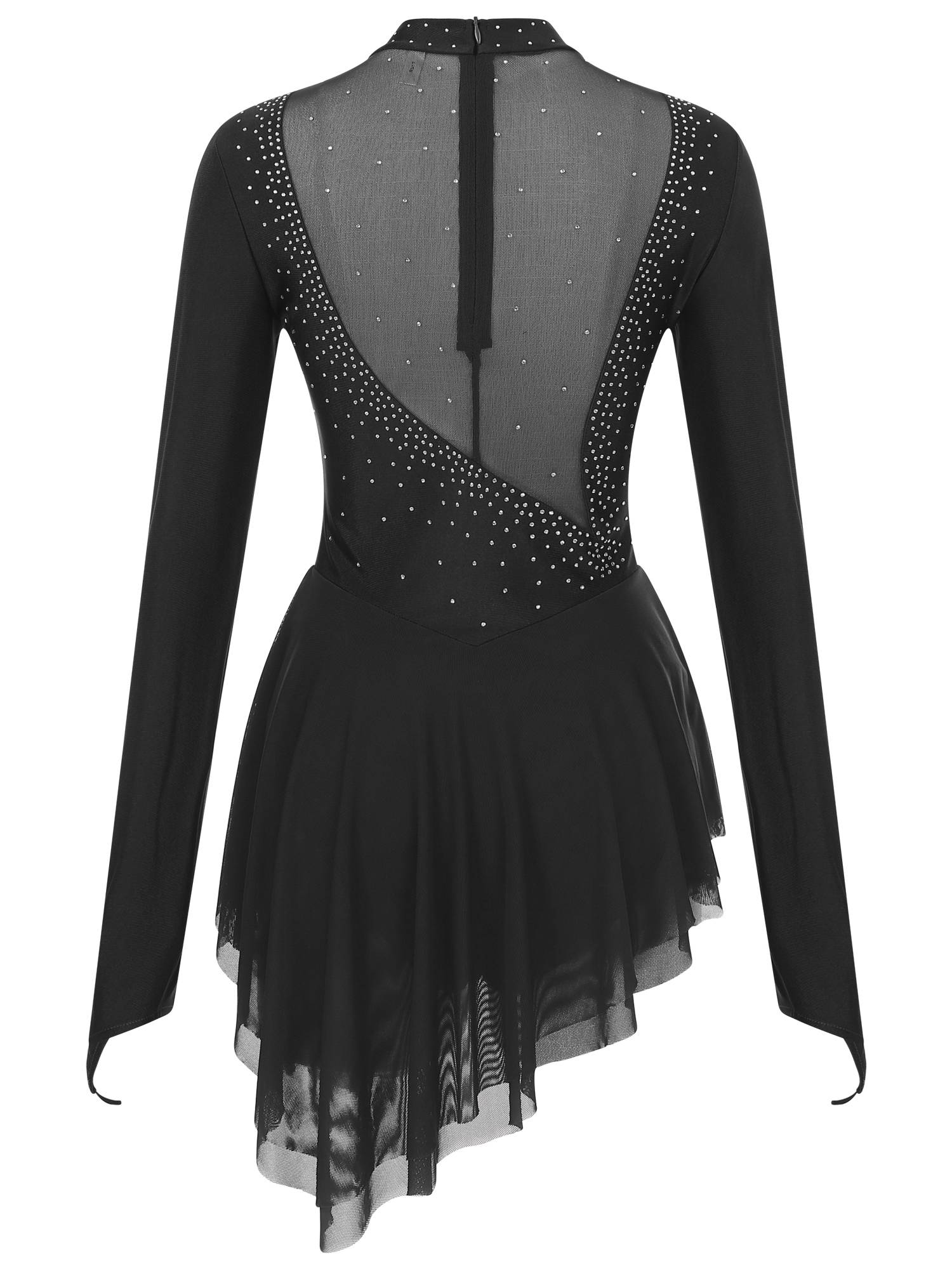 Women Glittery Rhinestone Long Sleeve Ice Skating Dresses