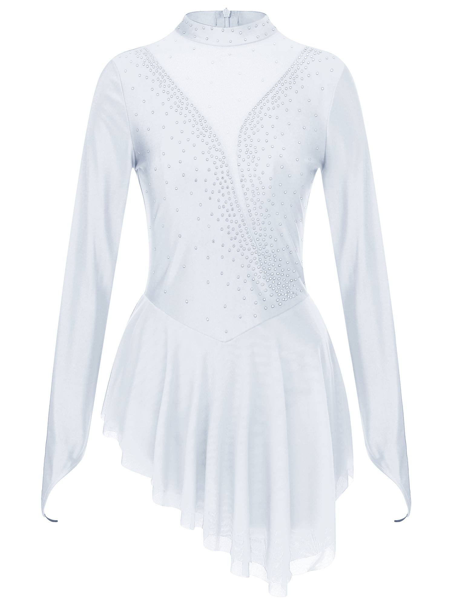 Women Glittery Rhinestone Long Sleeve Ice Skating Dresses