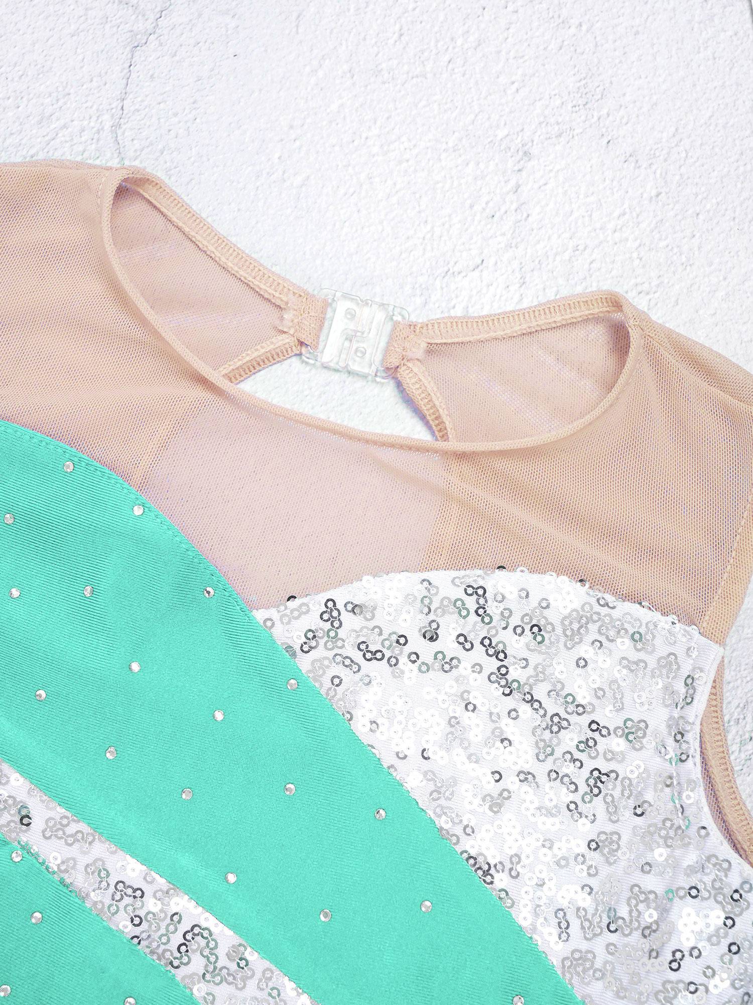 Kids Girls Sleeveless Sequined Rhinestone Skating Dance Dress