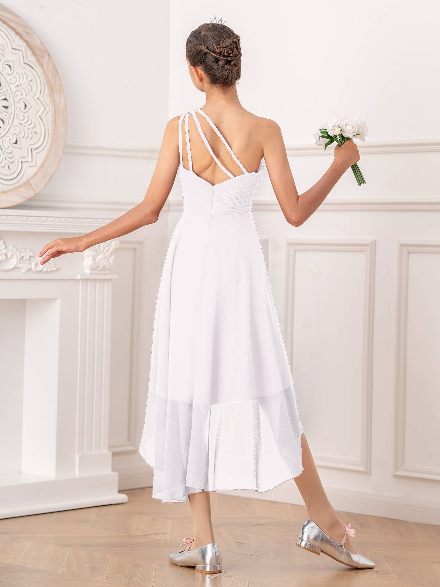 Kids Girls Sequin One Shoulder High-Low Dress