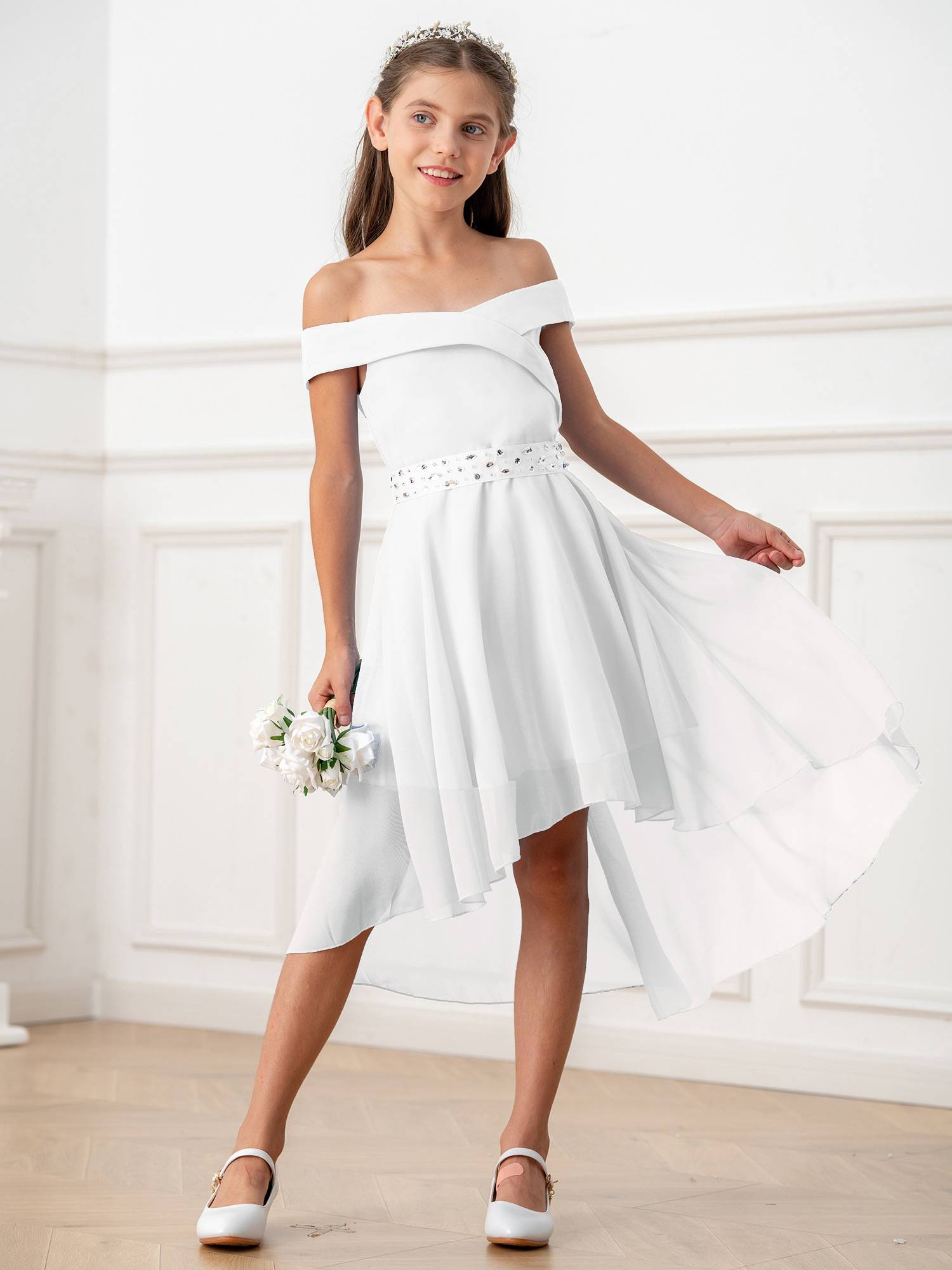 Kids Girls Off-Shoulder High-Low Dress