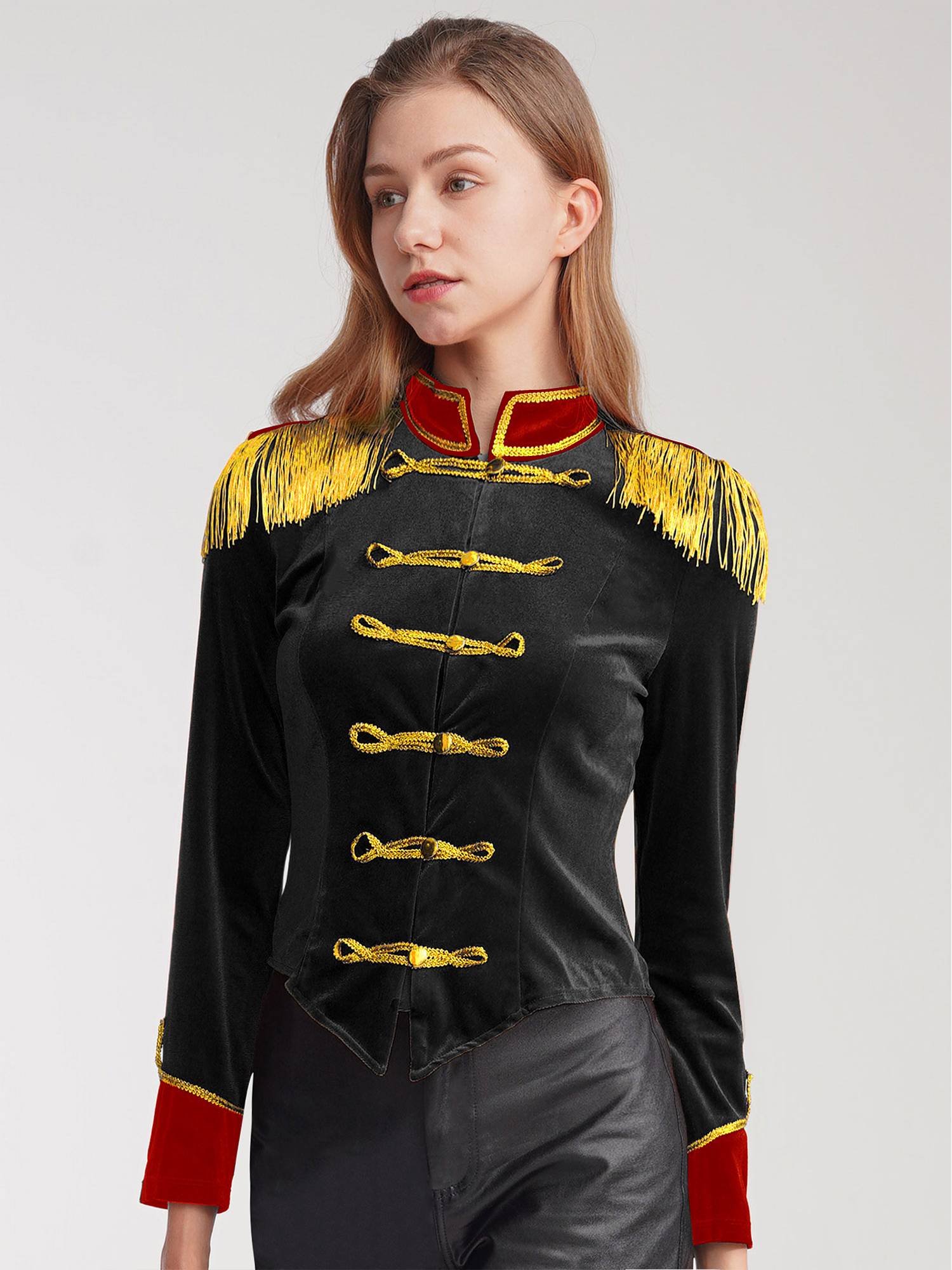 Women Circus Ringmaster Costume Long Sleeve Velvet Jacket Coat