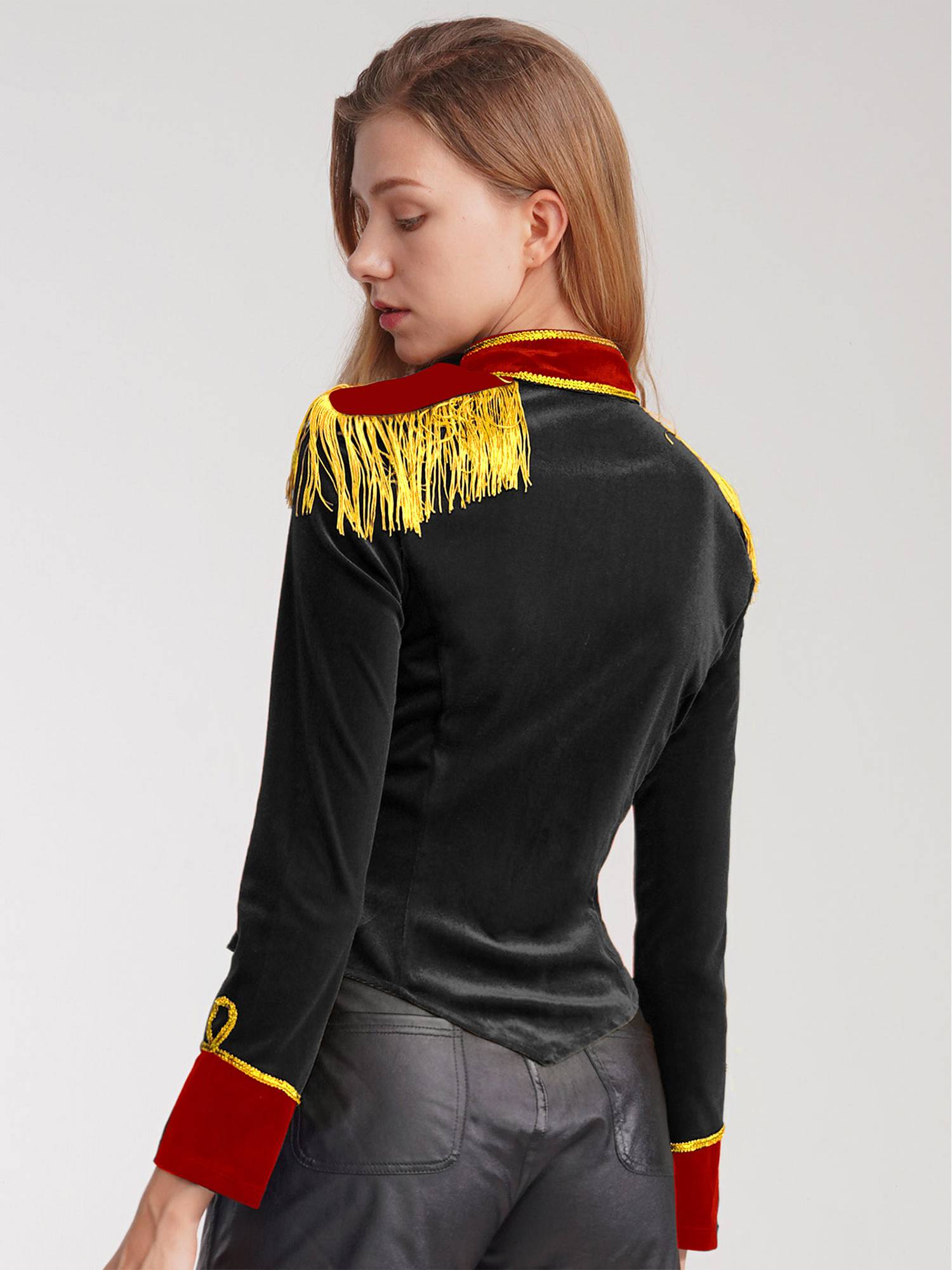 Women Circus Ringmaster Costume Long Sleeve Velvet Jacket Coat