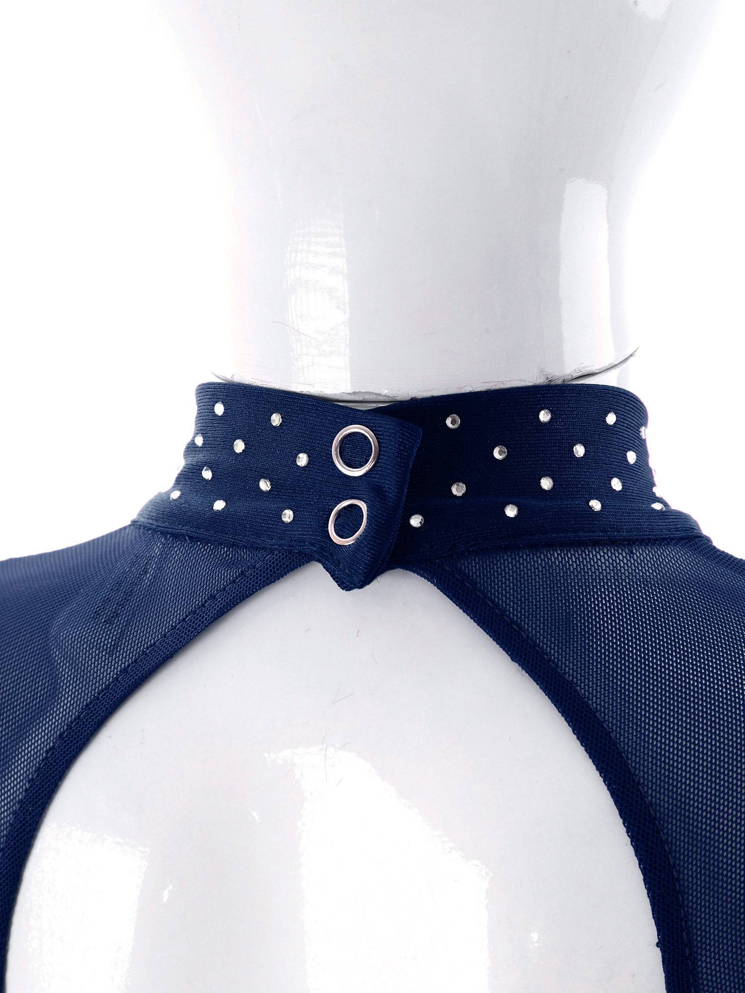 Kids Girls Rhinestone Long Sleeve Jumpsuit Hollow Back Skating Unitard