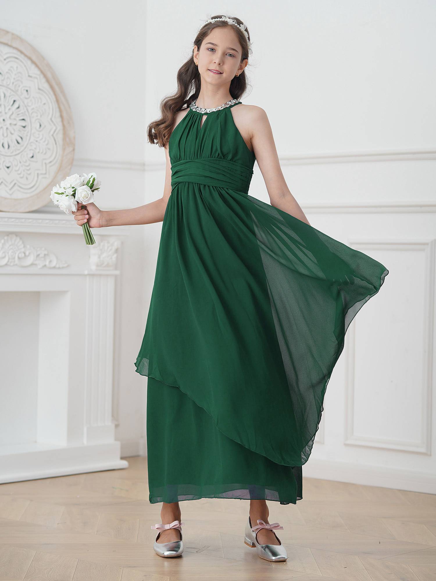 Toddler/Kids Girls Sequined Halter Ruffled Dress