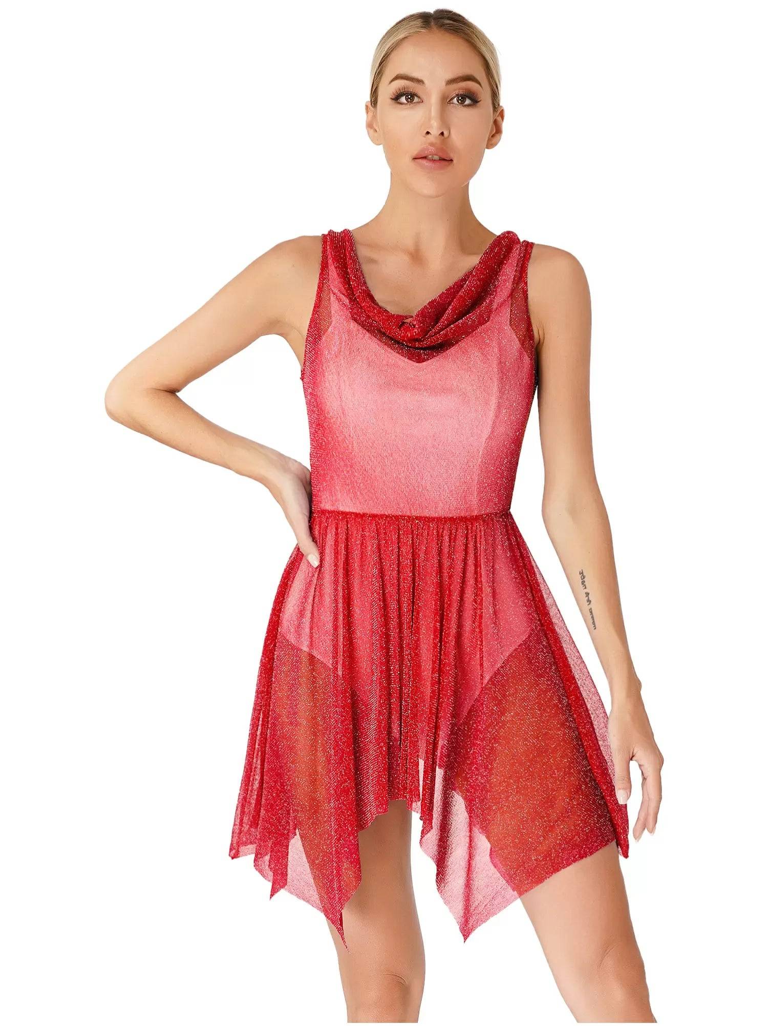 Women Glittery See-Through Choir Worship Dance Tunic Dress(only tunic)