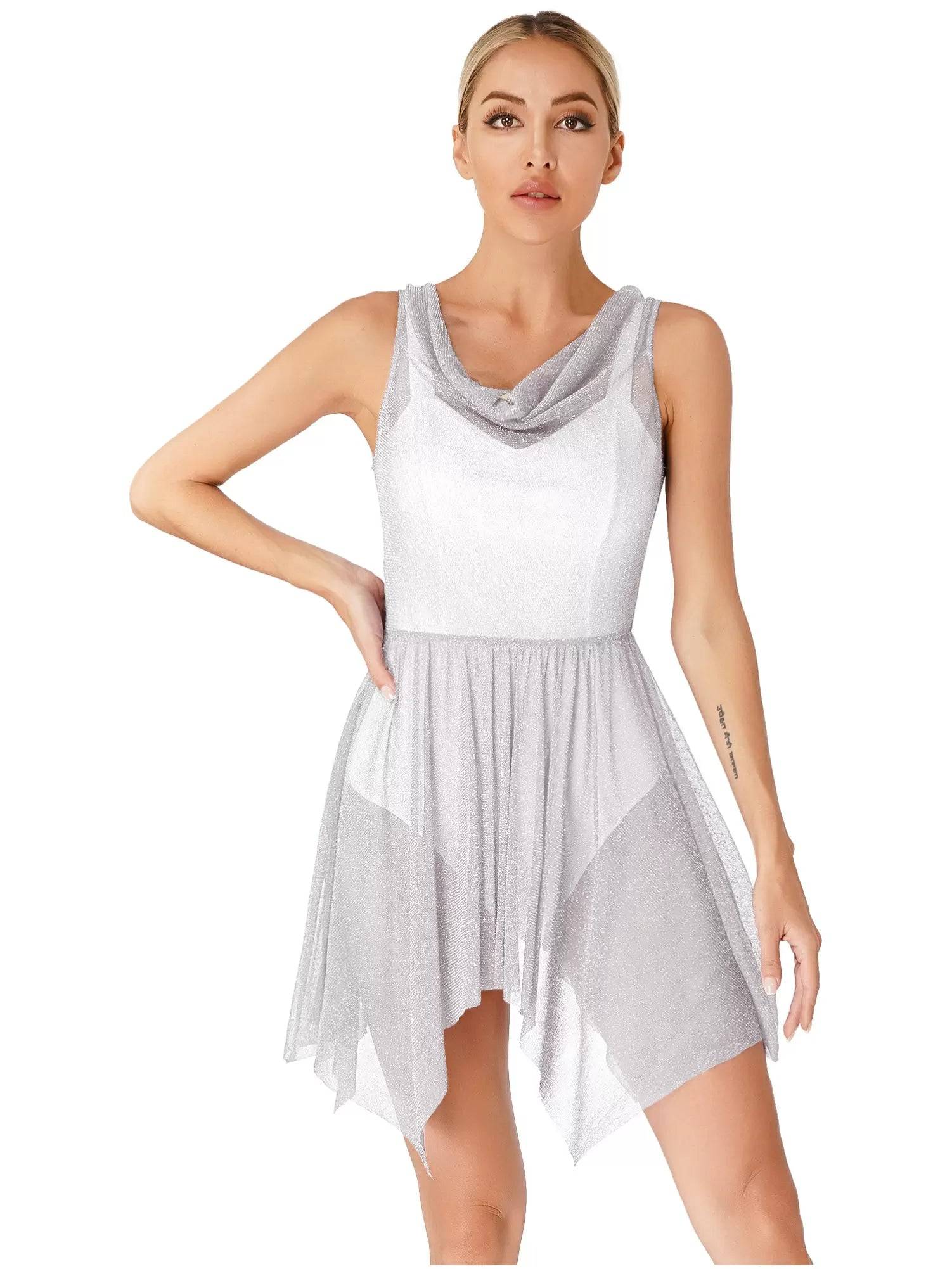 Women Glittery See-Through Choir Worship Dance Tunic Dress(only tunic)