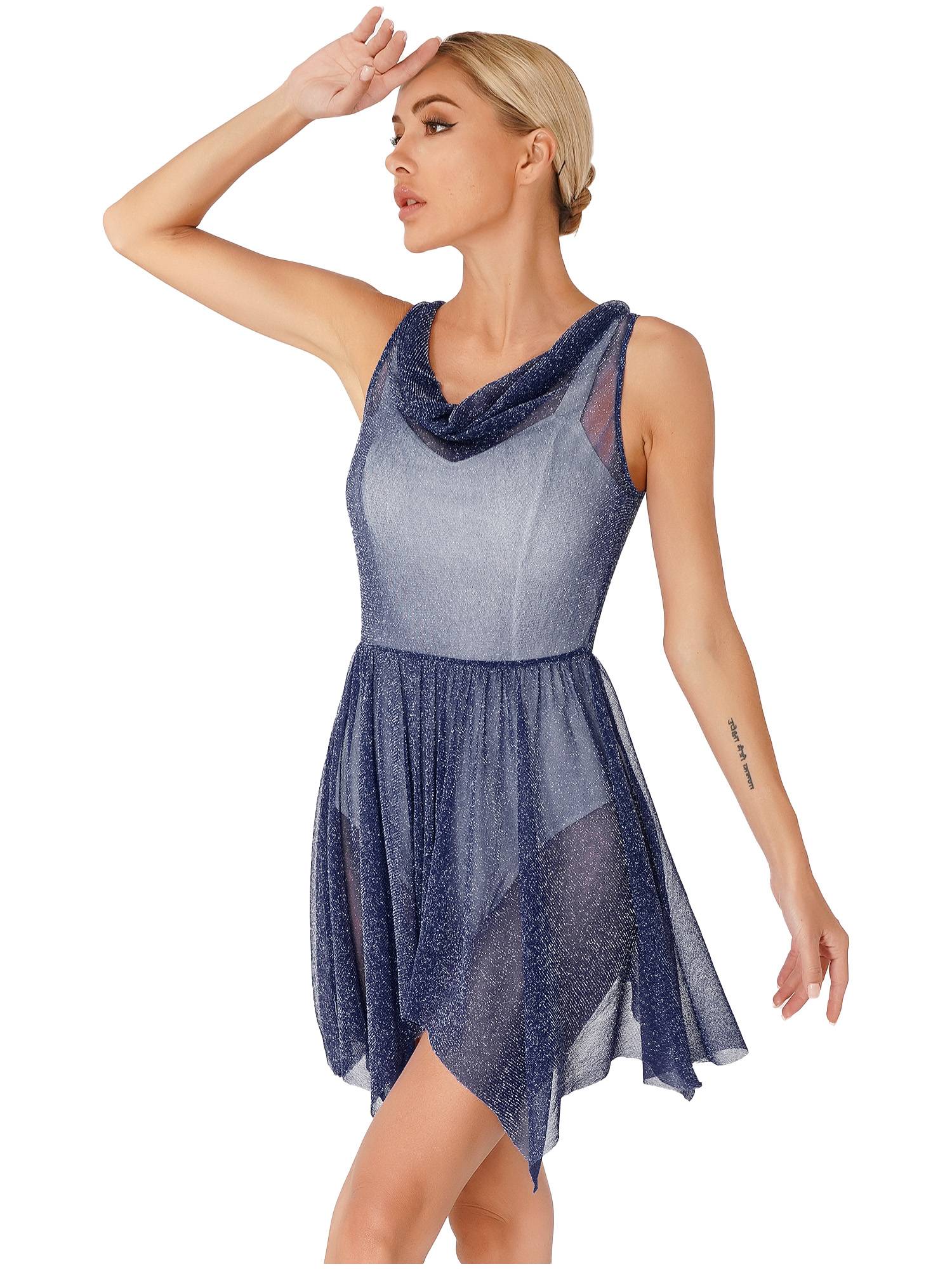 Women Glittery See-Through Choir Worship Dance Tunic Dress(only tunic)