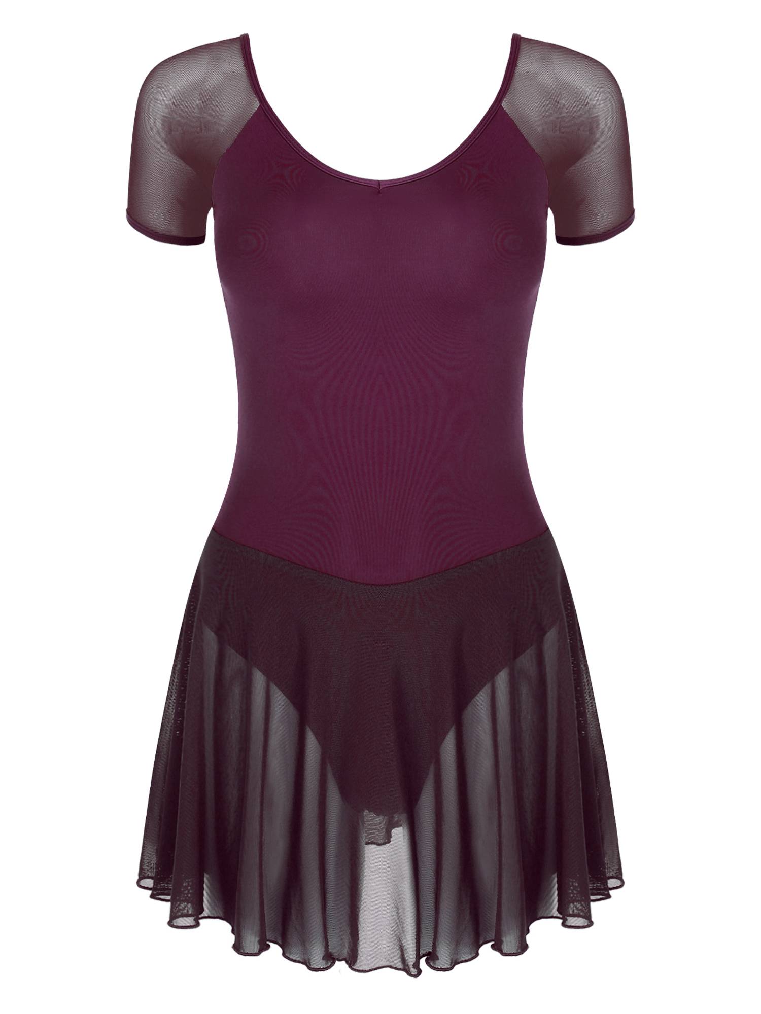Women Short Sleeve Ruffled Skirted Leotard Dress for Ballet Gymnastics