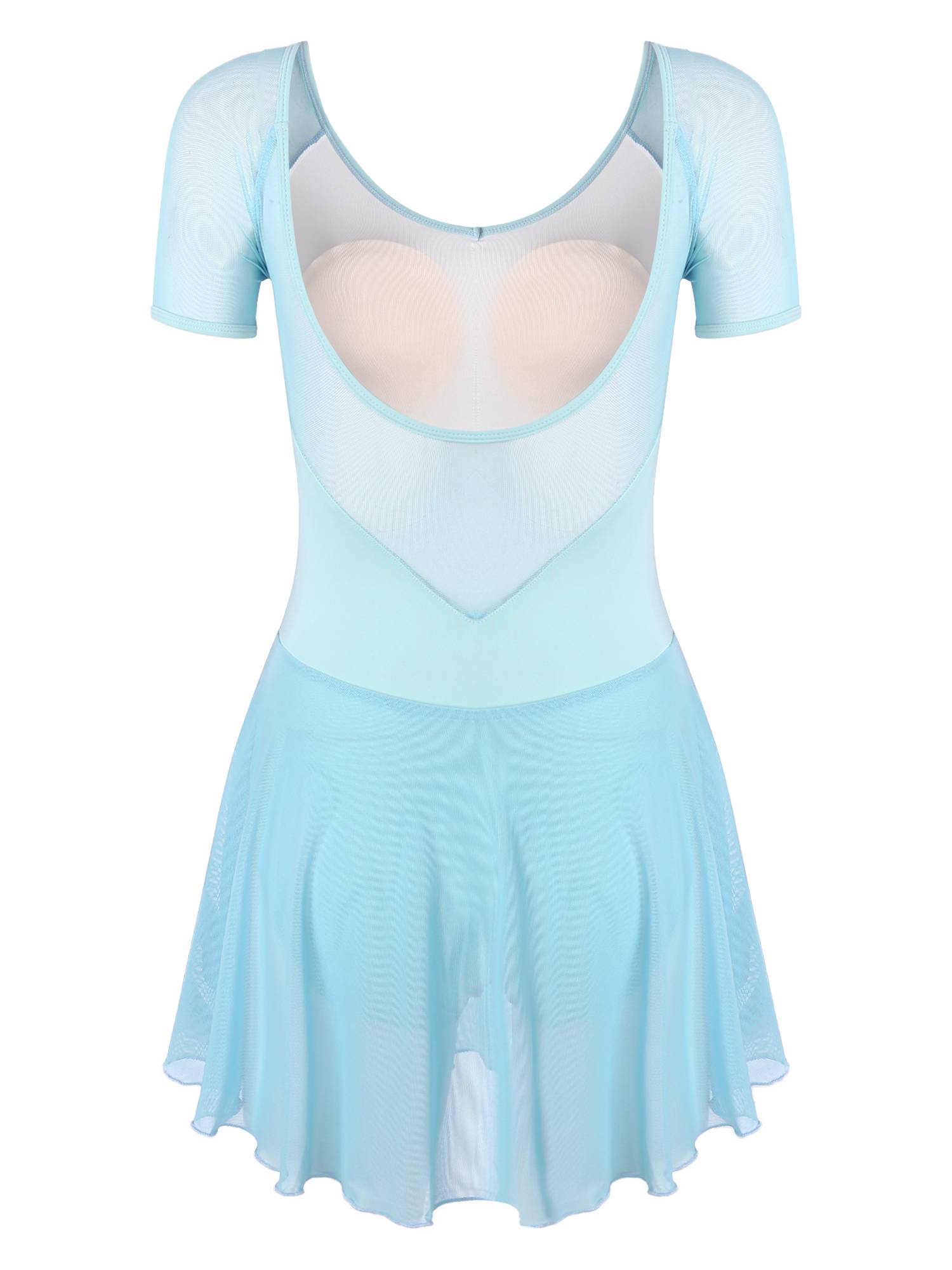 Women Short Sleeve Ruffled Skirted Leotard Dress for Ballet Gymnastics