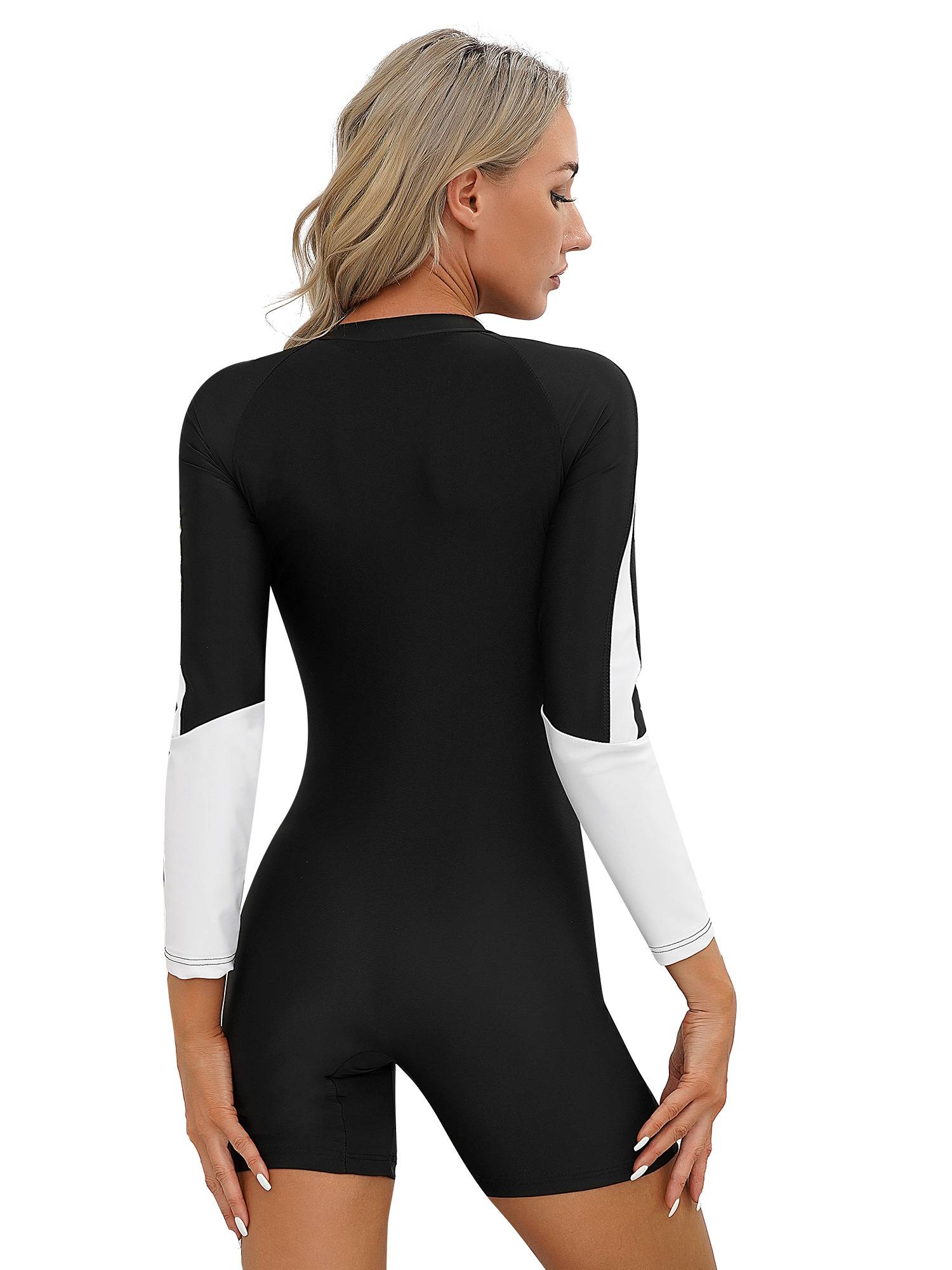 Women Long Sleeve Colorblock One-piece Swimsuit
