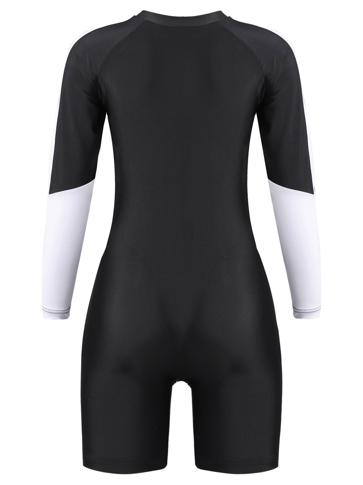 Women Long Sleeve Colorblock One-piece Swimsuit