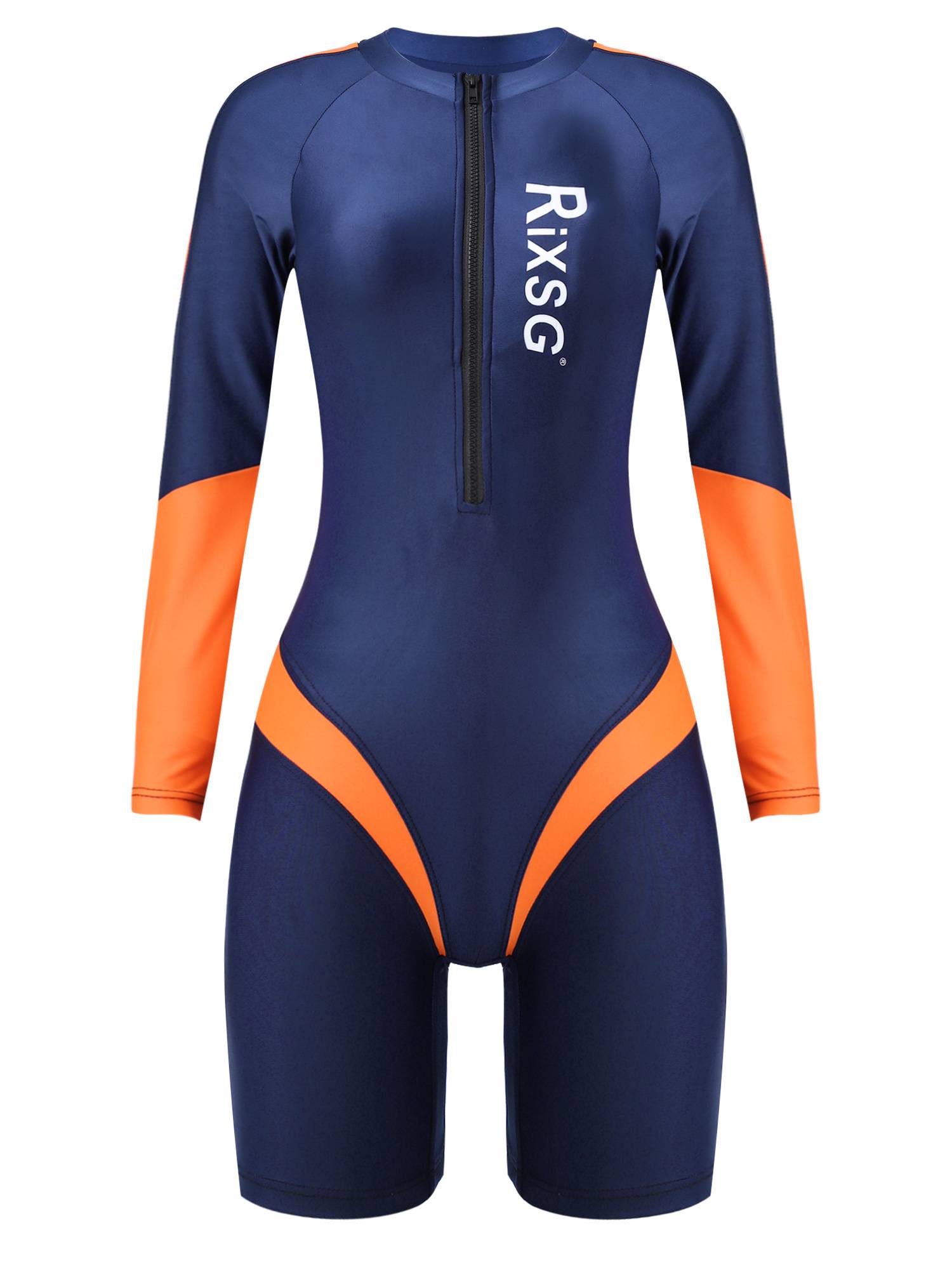 Women Long Sleeve Colorblock One-piece Swimsuit