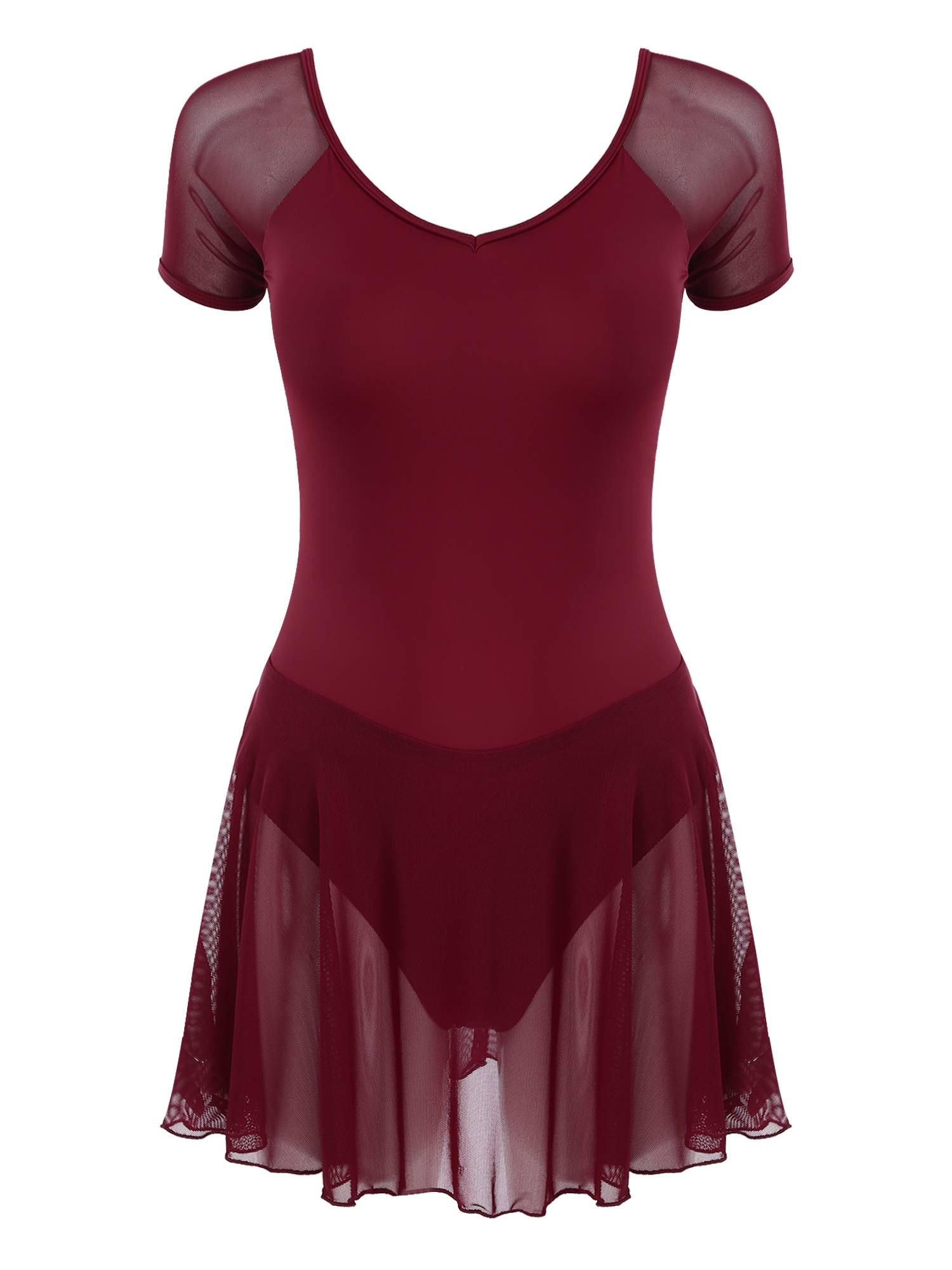 Women Short Sleeve Ruffled Skirted Leotard Dress for Ballet Gymnastics