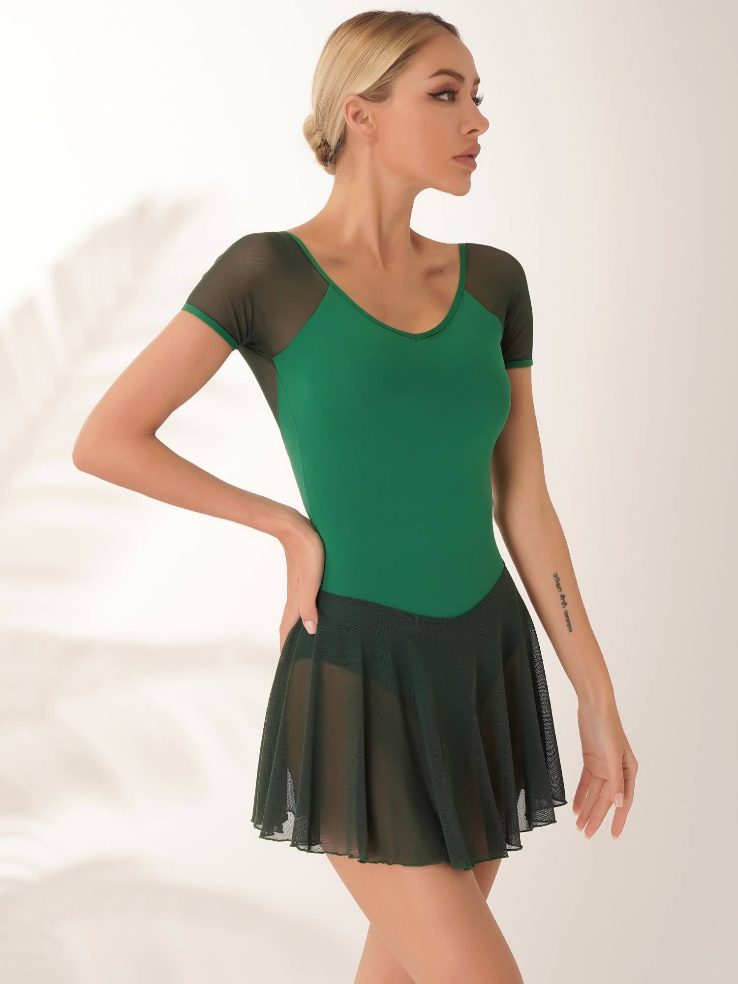 Women Short Sleeve Ruffled Skirted Leotard Dress for Ballet Gymnastics