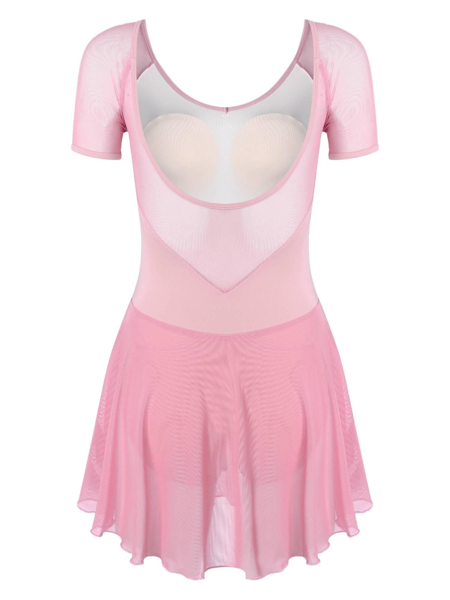 Women Short Sleeve Ruffled Skirted Leotard Dress for Ballet Gymnastics